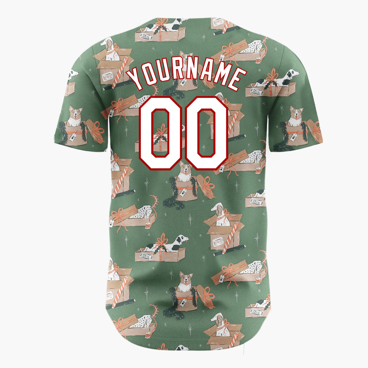 Custom Beige Dogs Cozy Winter Boxes Cartoon Pattern Christmas Baseball Jersey