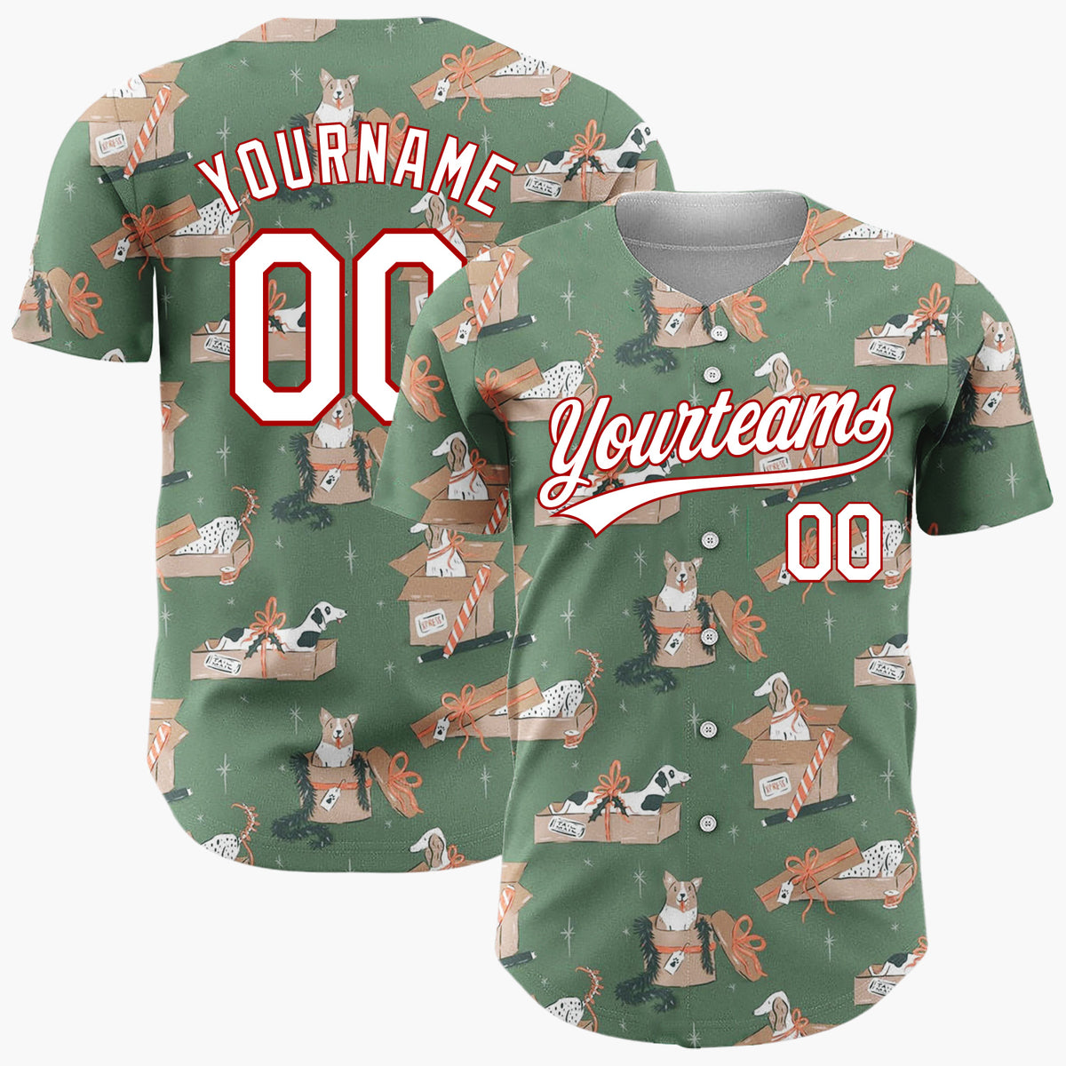 Custom Beige Dogs Cozy Winter Boxes Cartoon Pattern Christmas Baseball Jersey