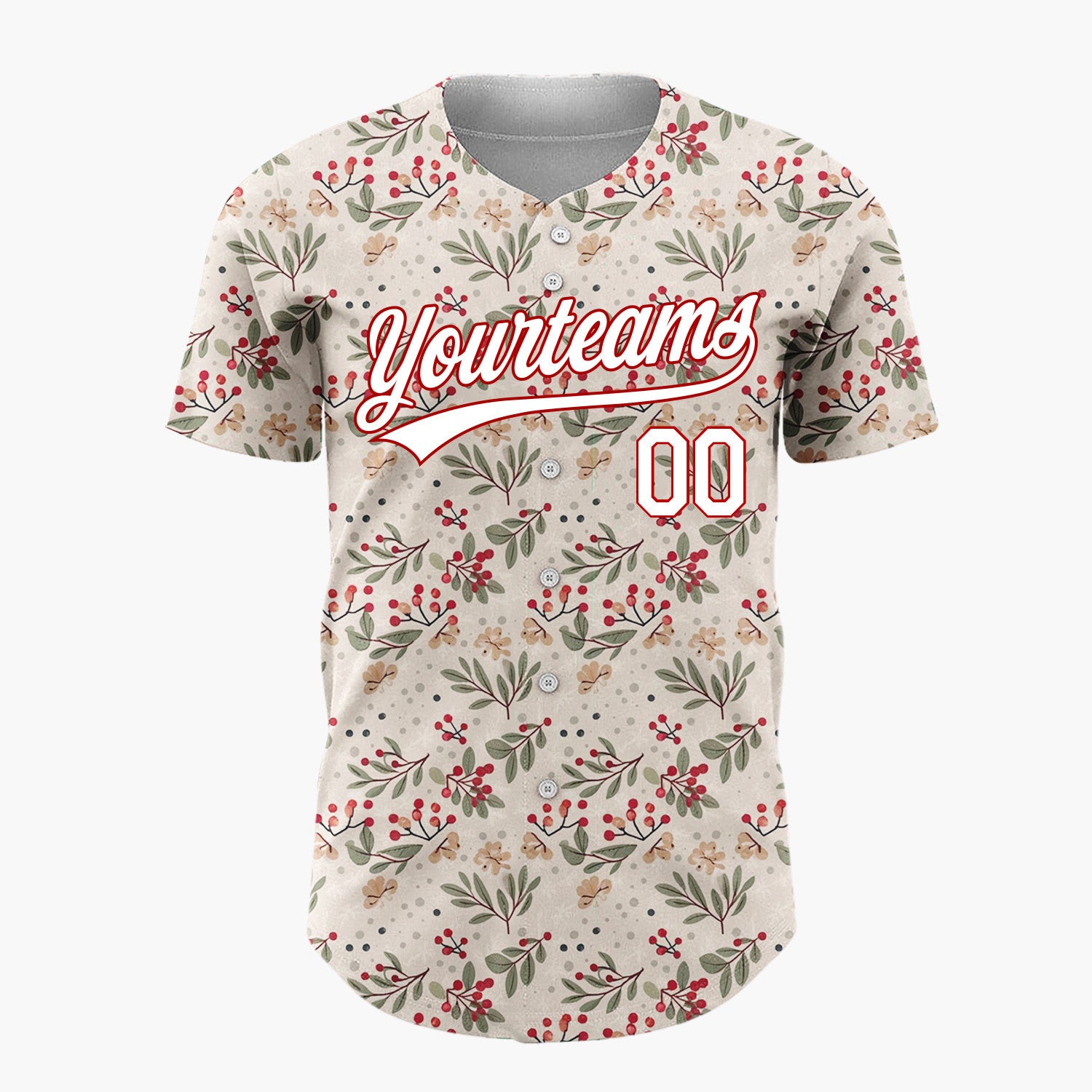 Custom Beige Merry Christmas Foliage Cartoon Pattern Christmas Baseball Jersey