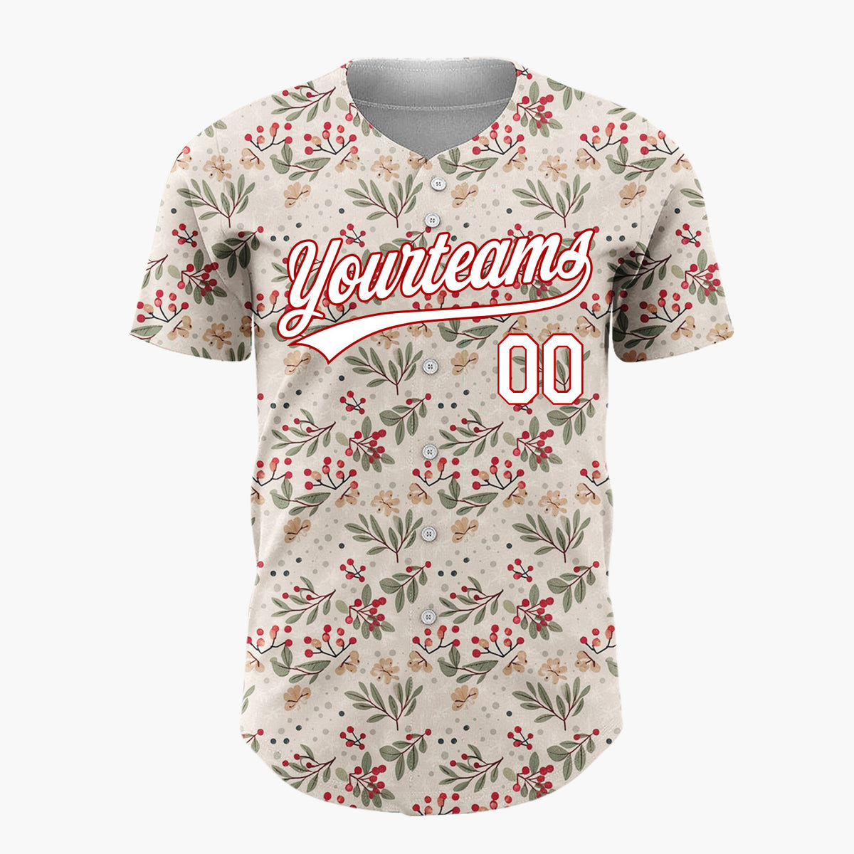 Custom Beige Merry Christmas Foliage Cartoon Pattern Christmas Baseball Jersey