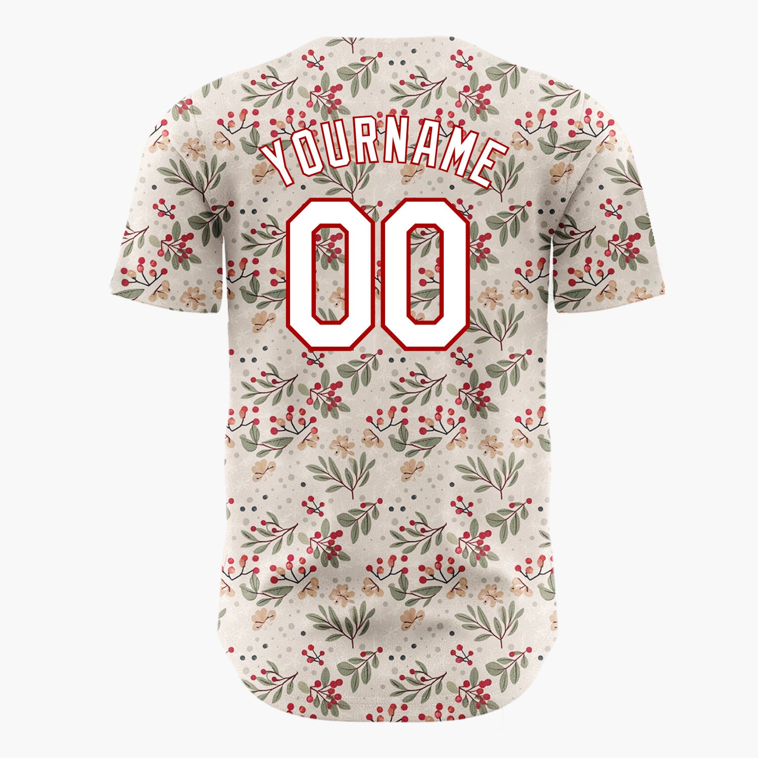 Custom Beige Merry Christmas Foliage Cartoon Pattern Christmas Baseball Jersey