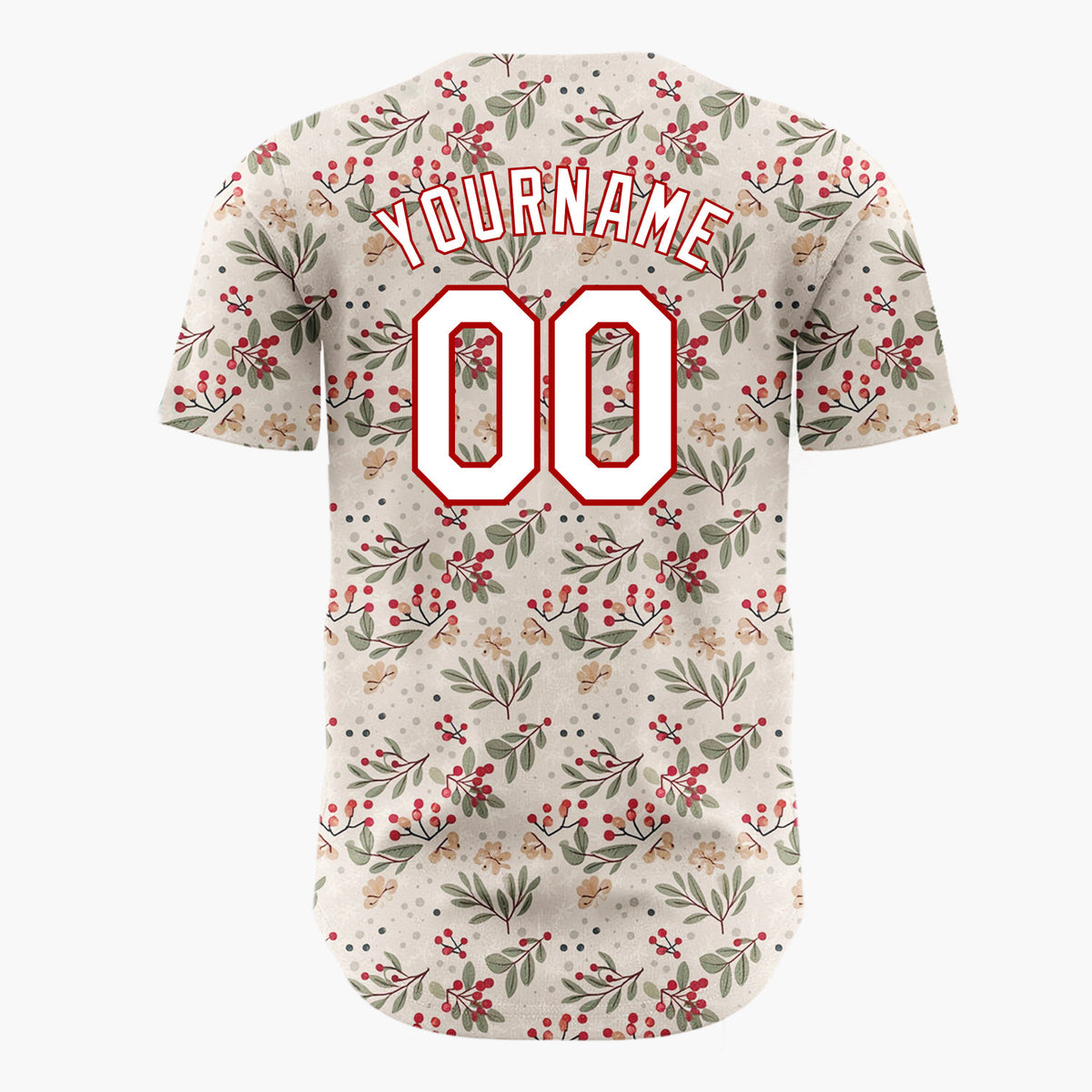 Custom Beige Merry Christmas Foliage Cartoon Pattern Christmas Baseball Jersey