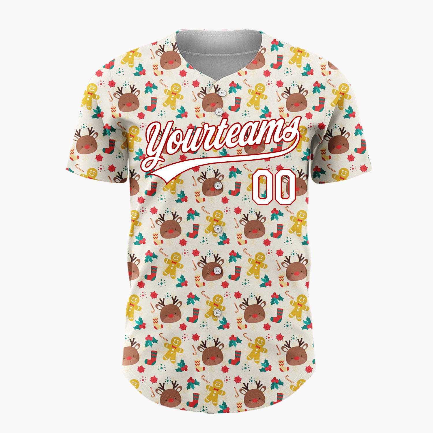 Custom Beige Christmas Doodles Cozy Winter Cartoon Pattern Christmas Baseball Jersey