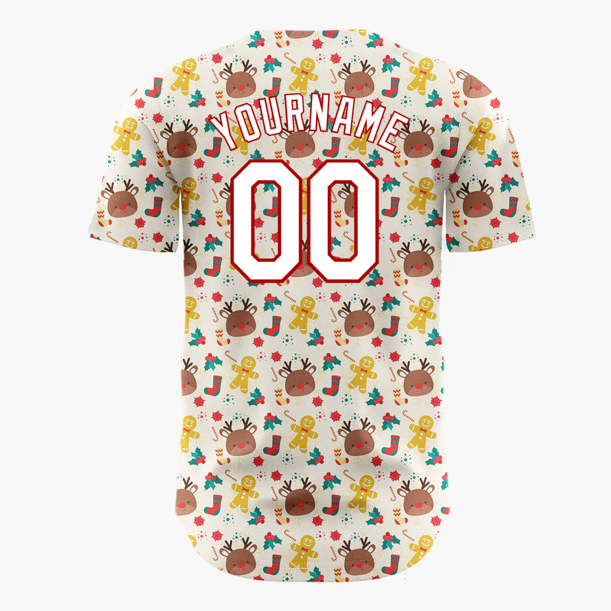 Custom Beige Christmas Doodles Cozy Winter Cartoon Pattern Christmas Baseball Jersey