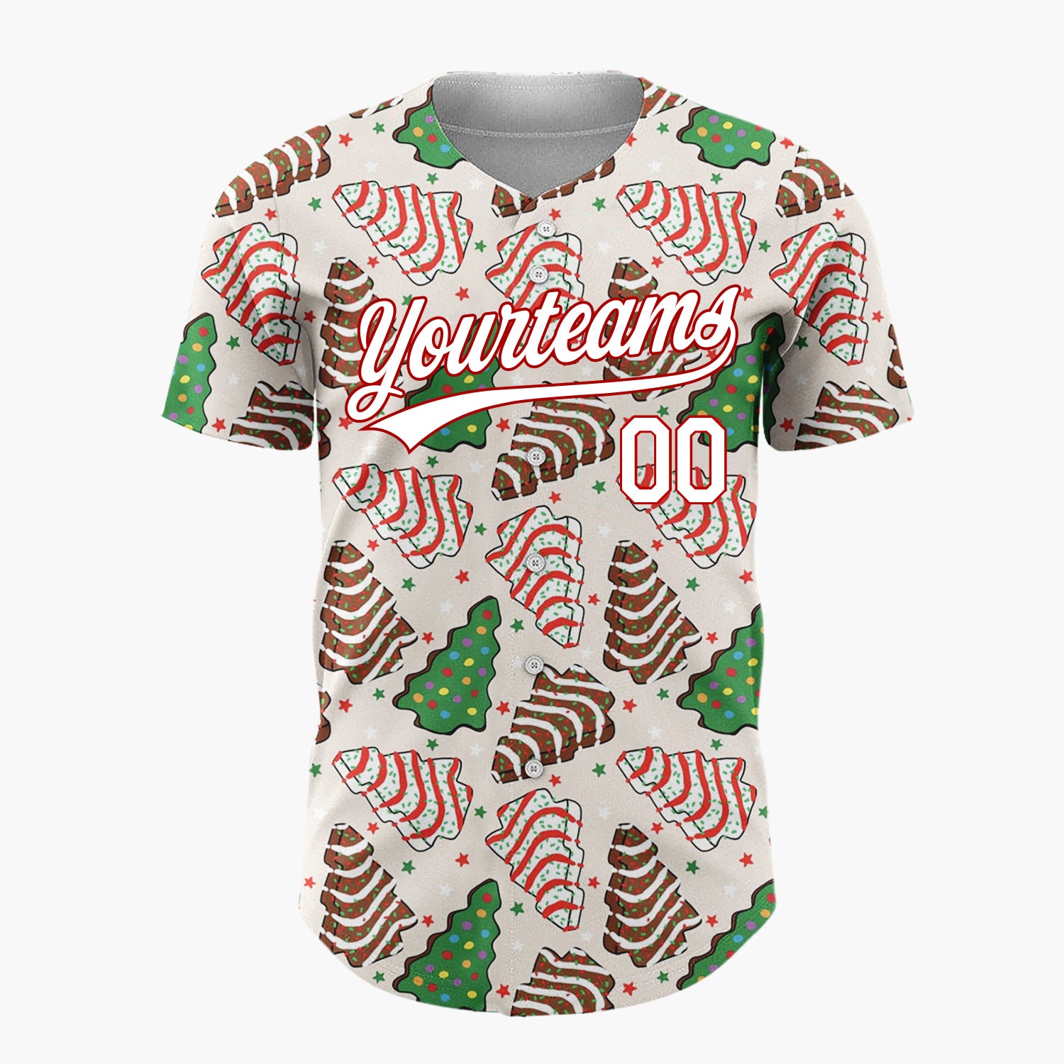 Custom Beige Christmas Tree Gingerbread Cookies Sweet Whimsical Christmas Baseball Jersey
