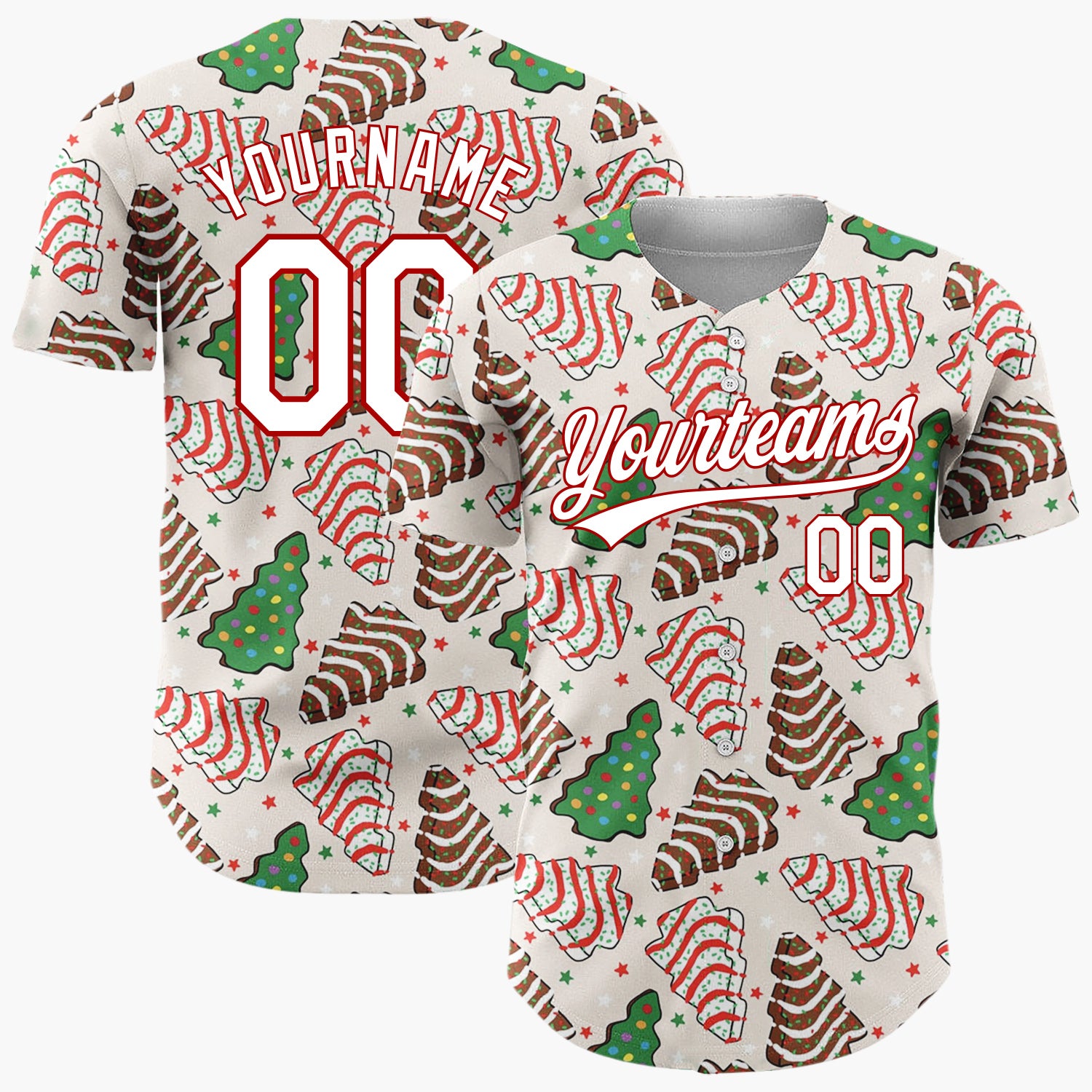 Custom Beige Christmas Tree Gingerbread Cookies Sweet Whimsical Christmas Baseball Jersey