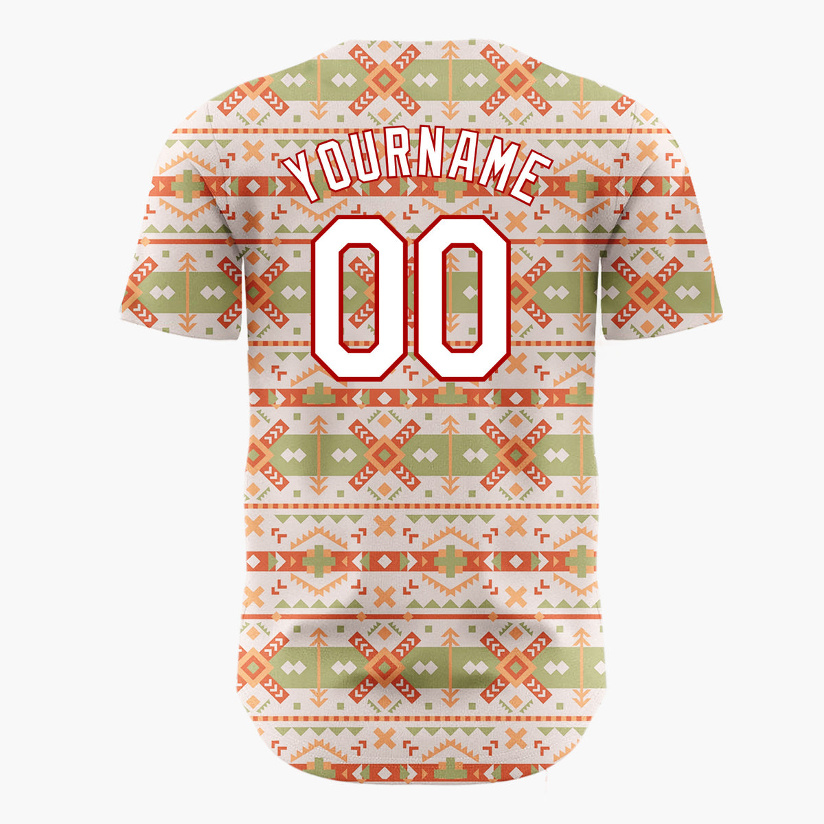 Custom Beige Olive Tribal Arrows And Diamonds Southwest Geometric Pattern Christmas Baseball Jersey