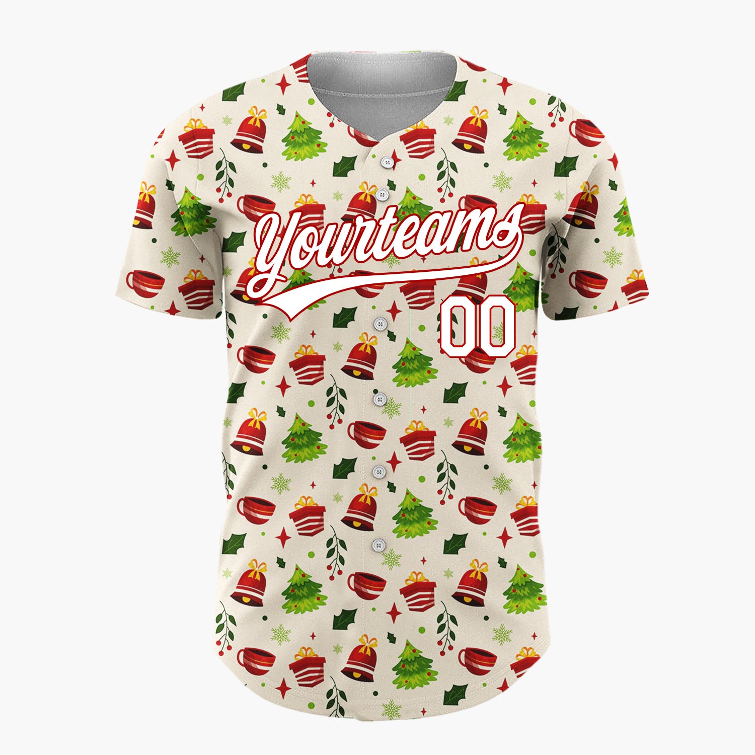 Custom Beige Christmas Sweets Cozy Cartoon Pattern Christmas Baseball Jersey