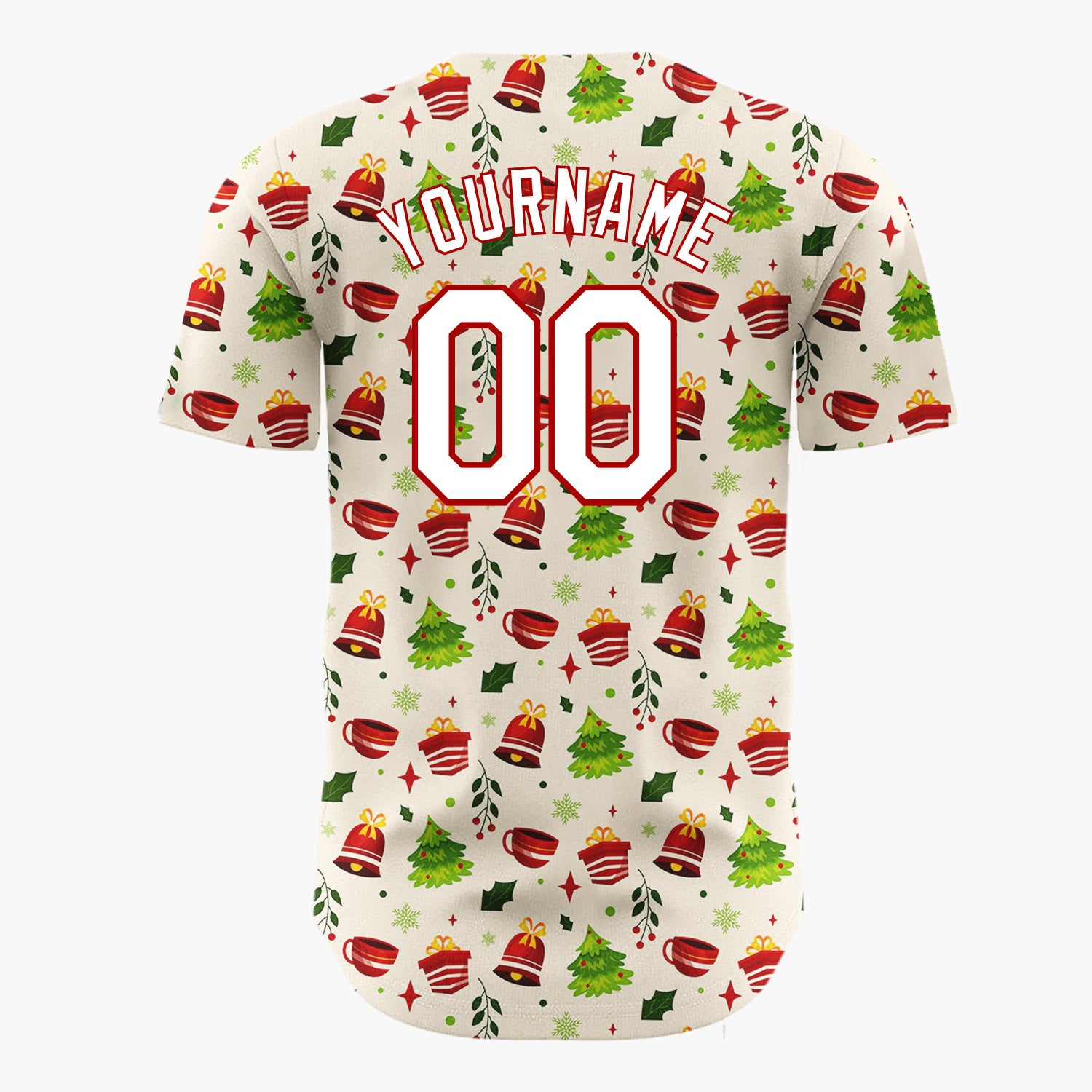 Custom Beige Christmas Sweets Cozy Cartoon Pattern Christmas Baseball Jersey