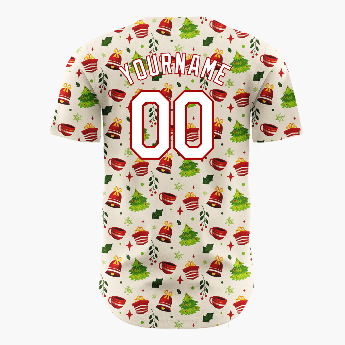 Custom Beige Christmas Sweets Cozy Cartoon Pattern Christmas Baseball Jersey