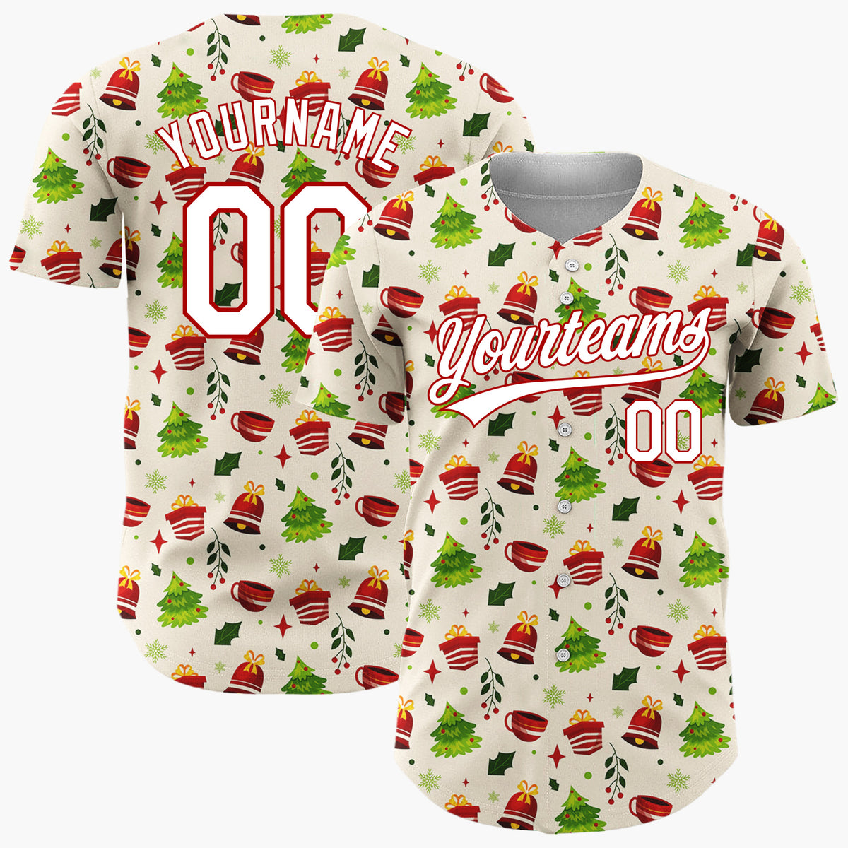 Custom Beige Christmas Sweets Cozy Cartoon Pattern Christmas Baseball Jersey