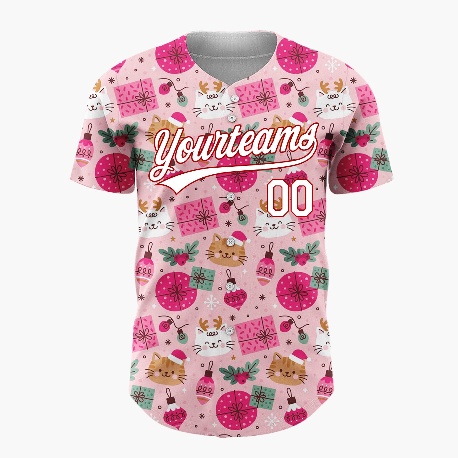 Custom Beige Red Reindeers Snowflakes And Merry Christmas Knit Pattern Christmas Baseball Jersey