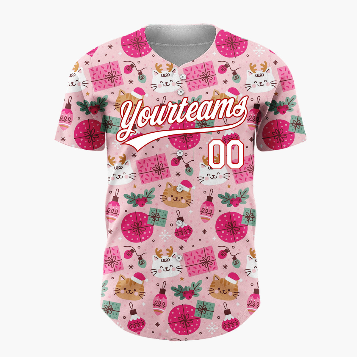 Custom Beige Red Reindeers Snowflakes And Merry Christmas Knit Pattern Christmas Baseball Jersey
