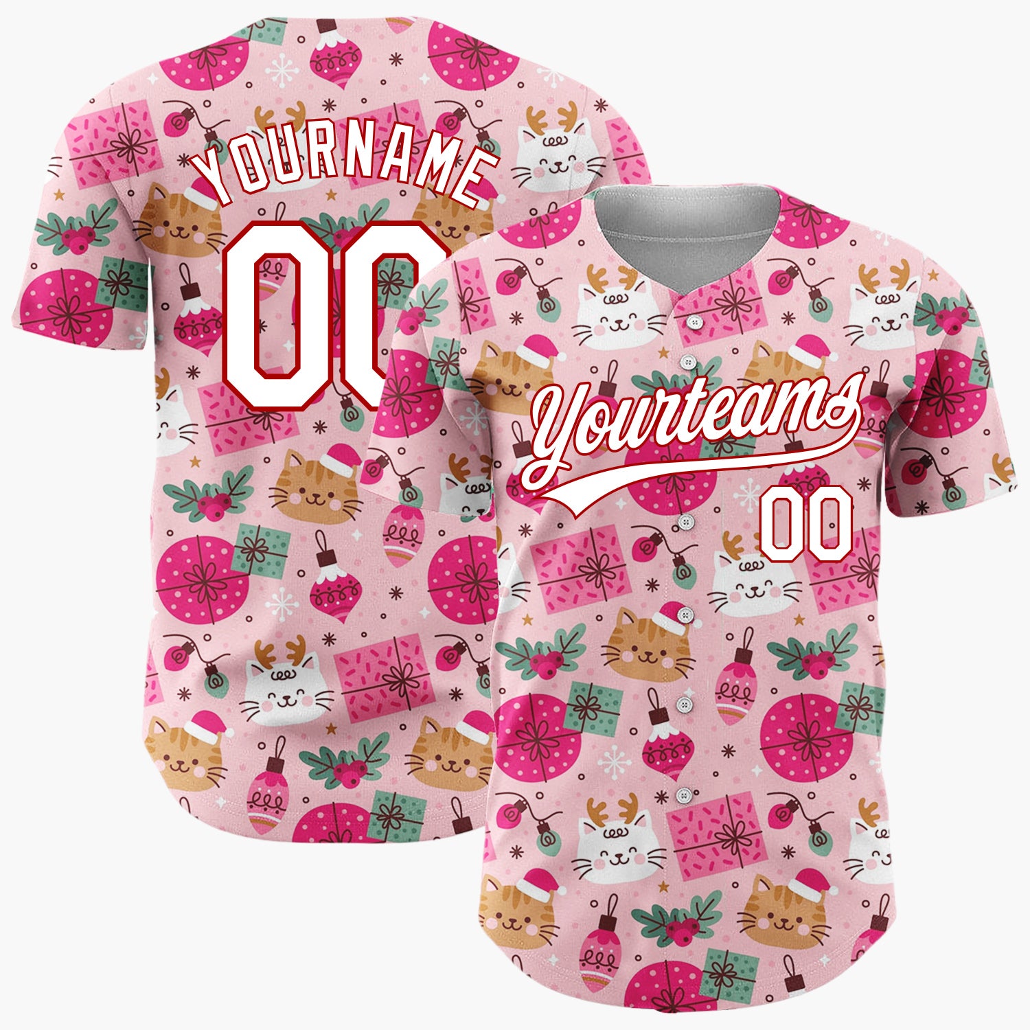 Custom Beige Red Reindeers Snowflakes And Merry Christmas Knit Pattern Christmas Baseball Jersey