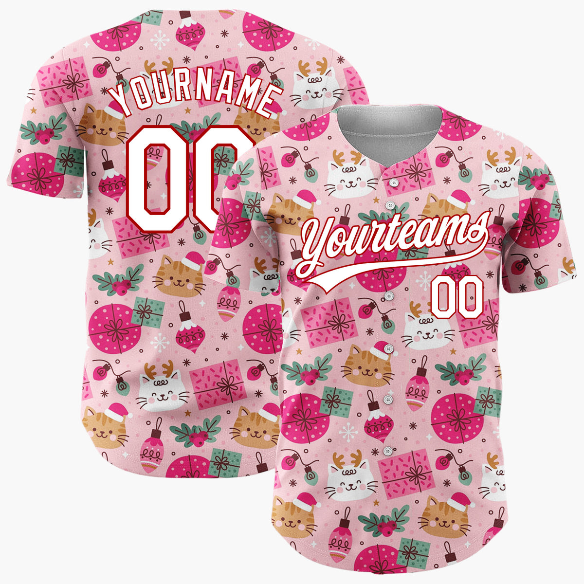 Custom Beige Red Reindeers Snowflakes And Merry Christmas Knit Pattern Christmas Baseball Jersey