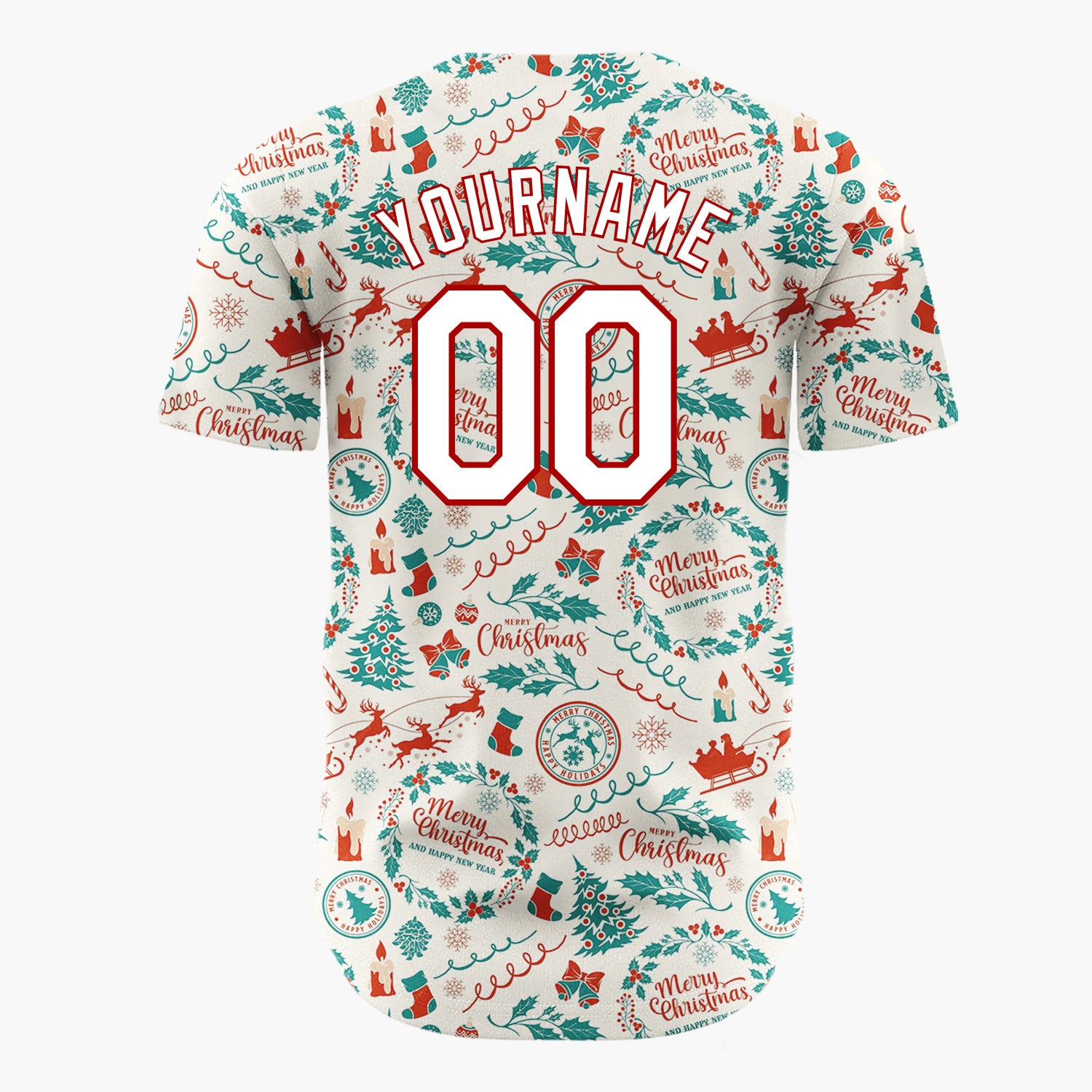 Custom Beige Merry Christmas Wreath Doodles Cartoon Pattern Christmas Baseball Jersey