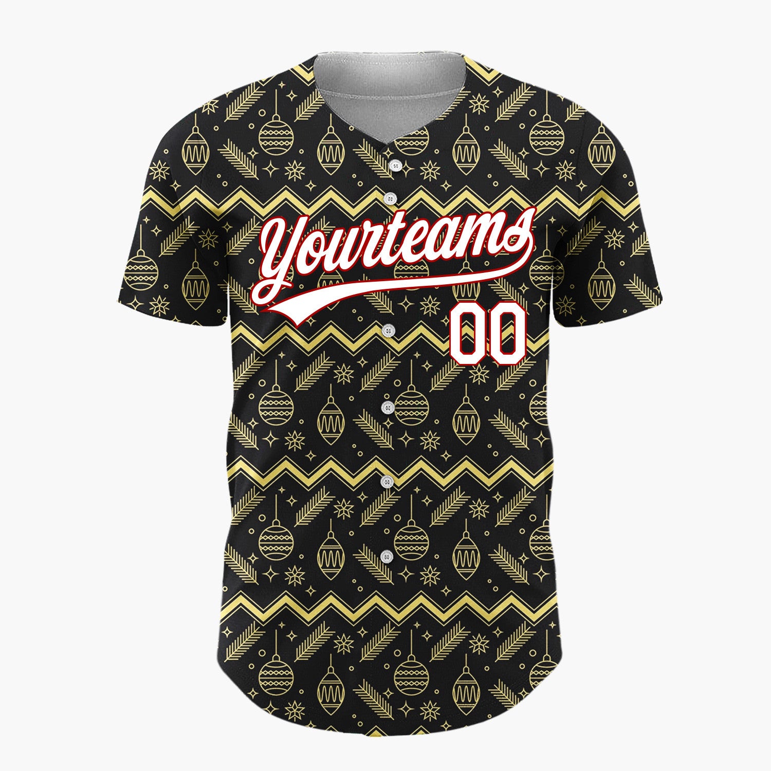 Custom Black Gold Zigzag Ornament Outline Christmas Baseball Jersey