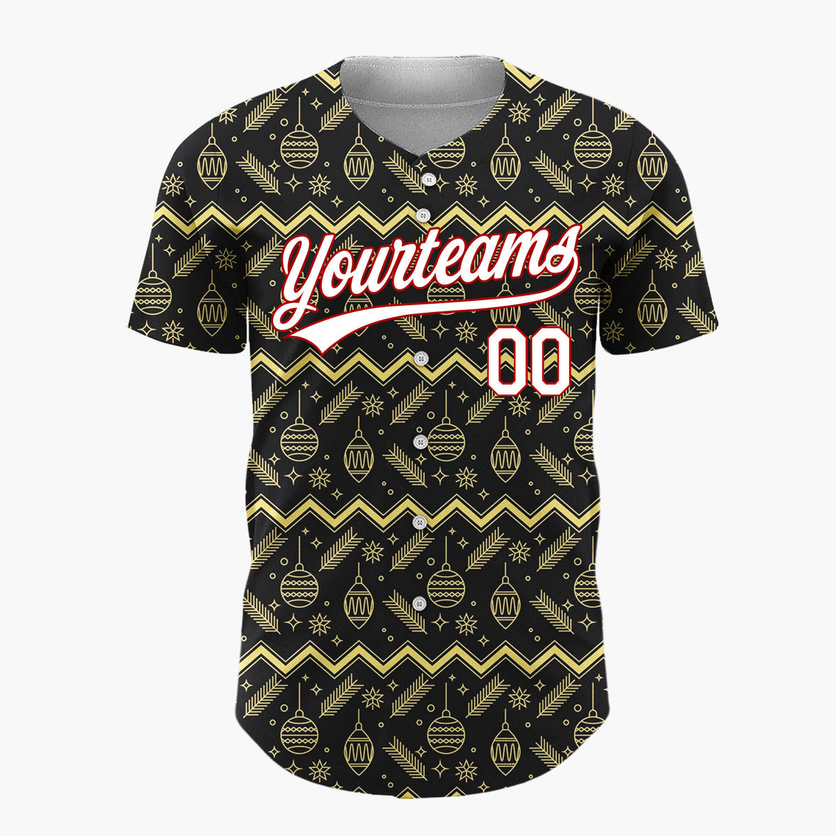 Custom Black Gold Zigzag Ornament Outline Christmas Baseball Jersey