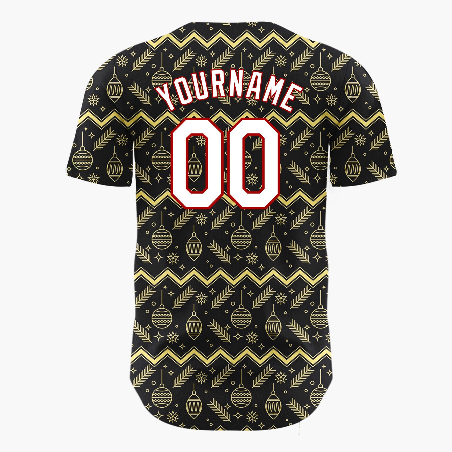 Custom Black Gold Zigzag Ornament Outline Christmas Baseball Jersey
