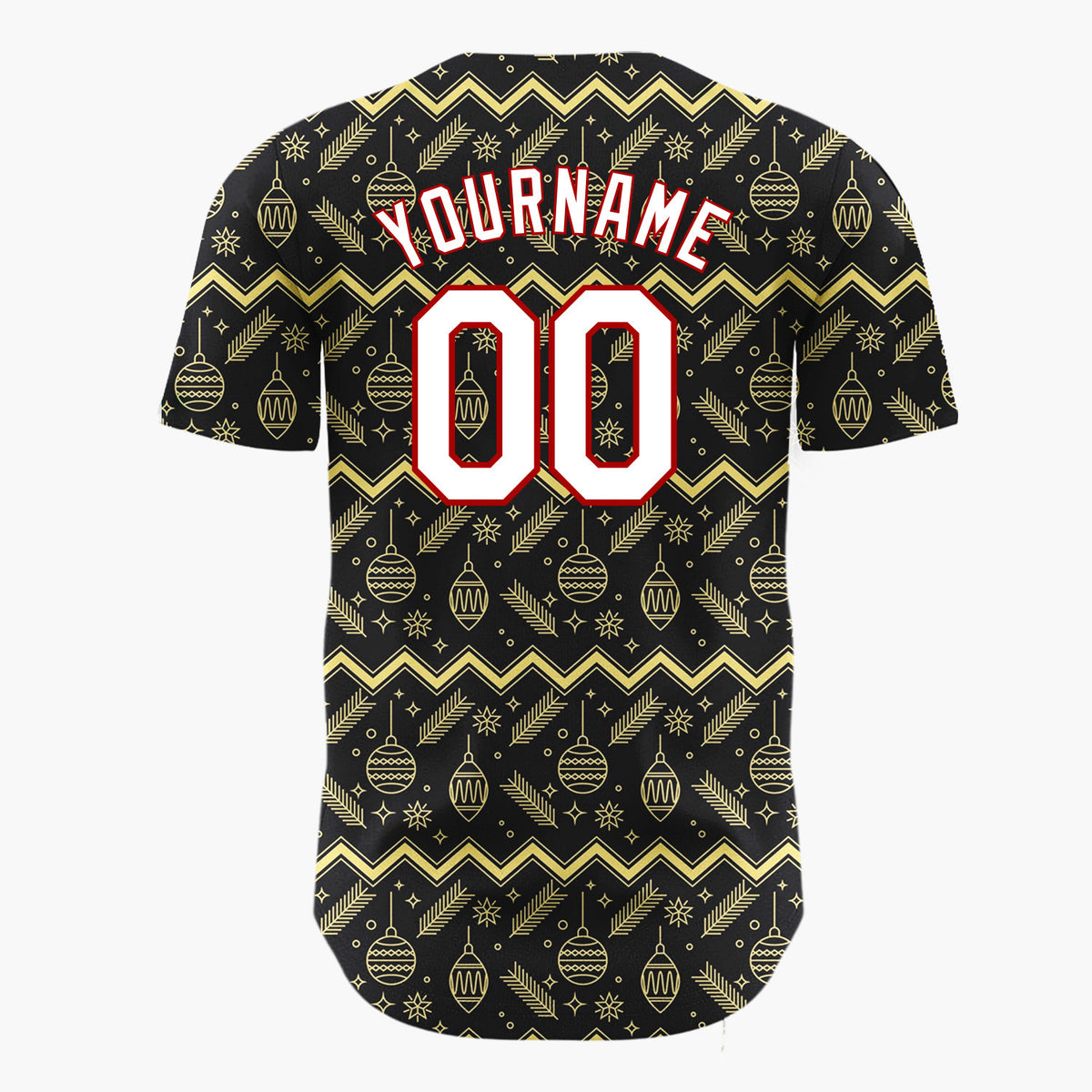 Custom Black Gold Zigzag Ornament Outline Christmas Baseball Jersey