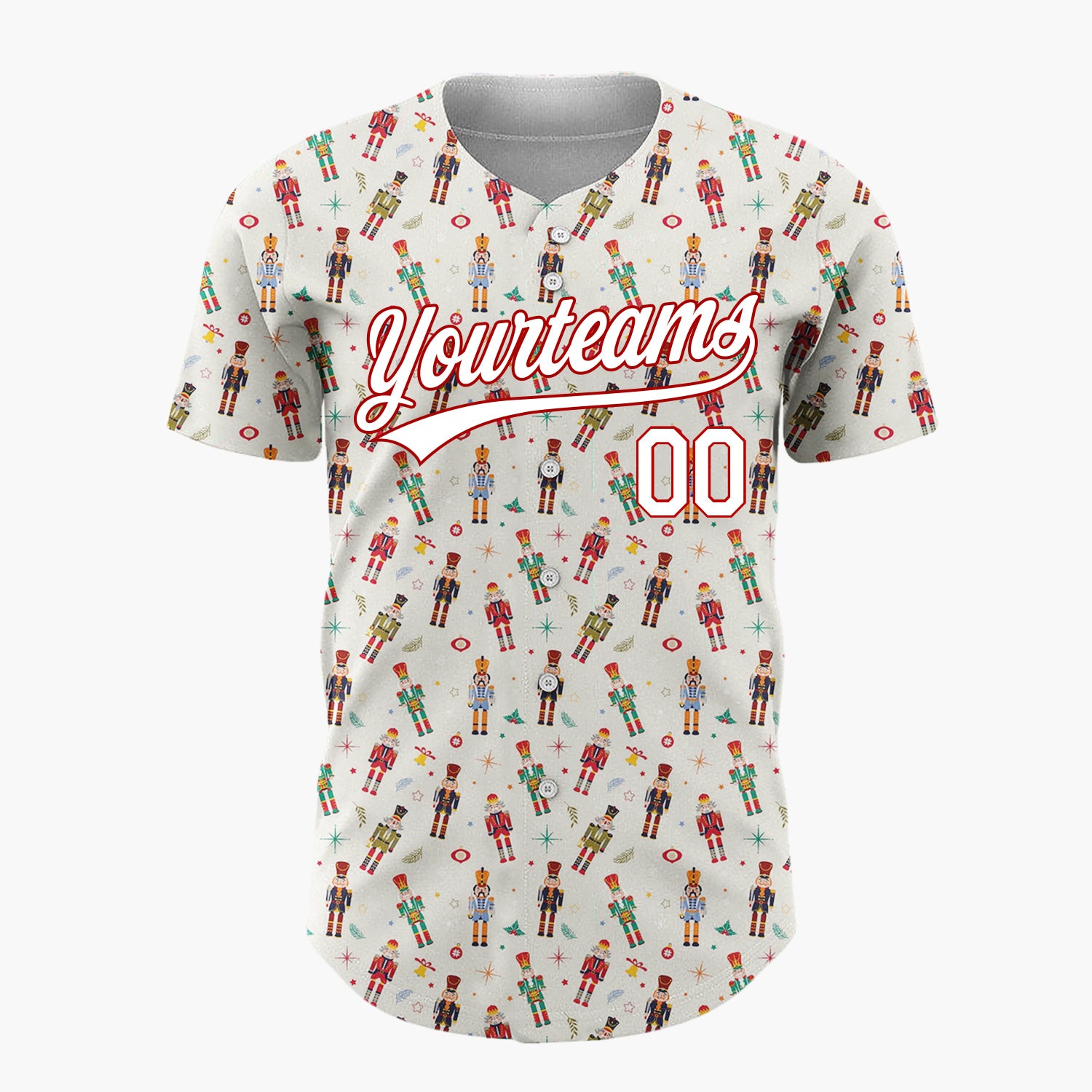 Custom Beige Red Green Nutcracker Soldiers Vintage Christmas Baseball Jersey