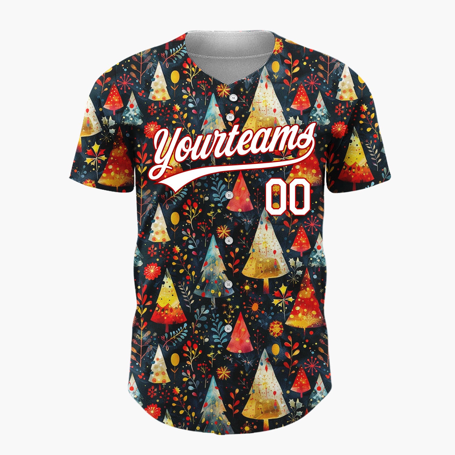 Custom Black Christmas Trees Stars Cartoon Gradient Pattern Christmas Baseball Jersey