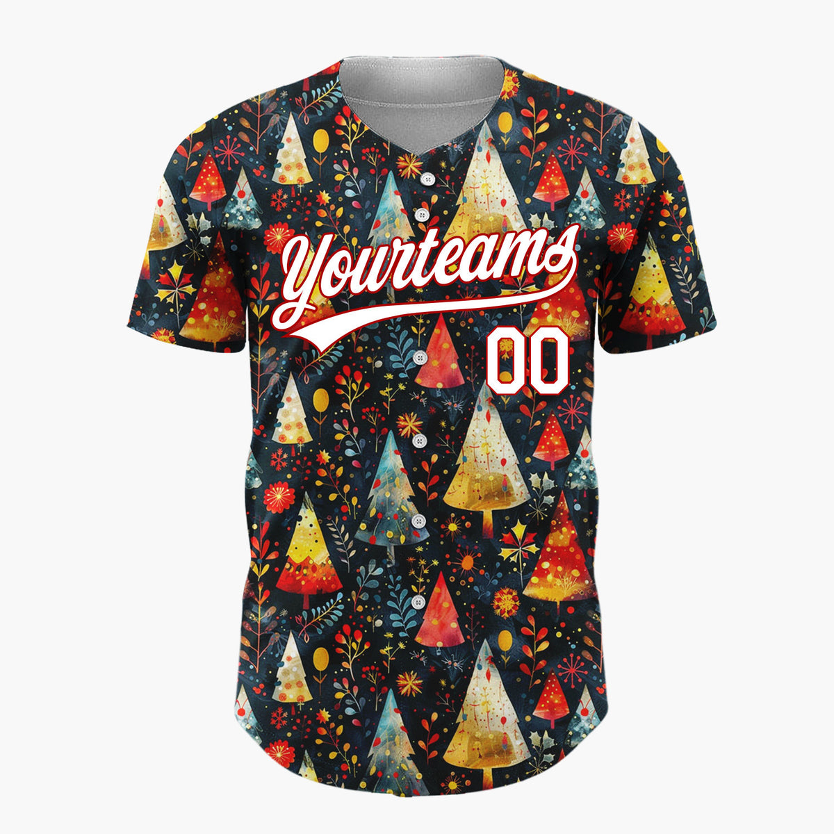 Custom Black Christmas Trees Stars Cartoon Gradient Pattern Christmas Baseball Jersey