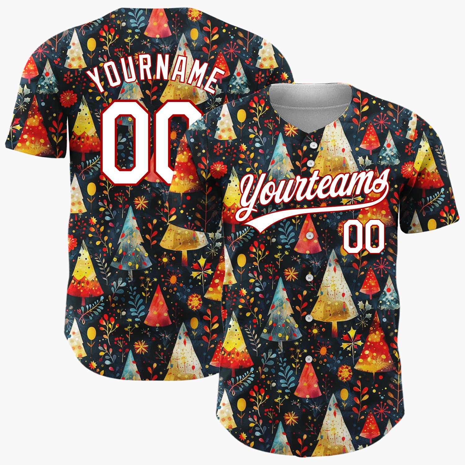 Custom Black Christmas Trees Stars Cartoon Gradient Pattern Christmas Baseball Jersey
