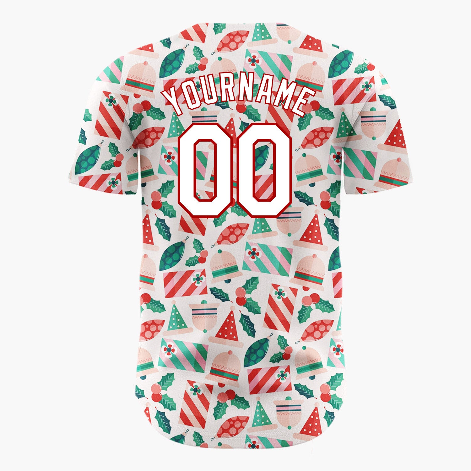 Custom Cream Red Green Santa Hats Bells And Holly Cute Christmas Baseball Jersey