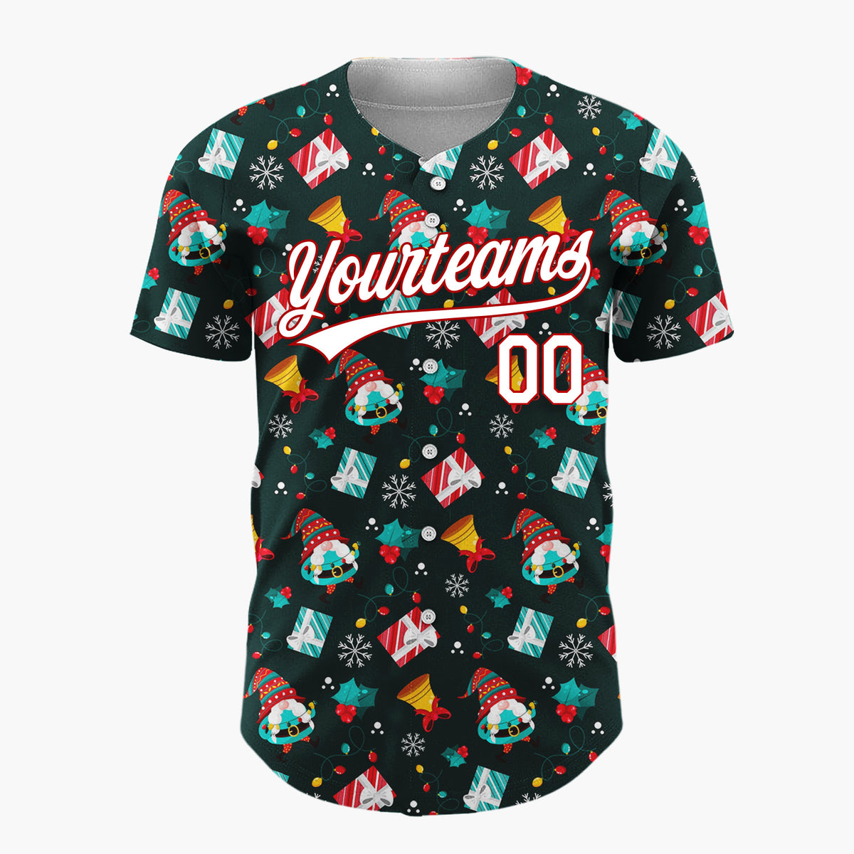 Custom Dark Blue Christmas Gifts Gnome Statue Cartoon Pattern Christmas Baseball Jersey