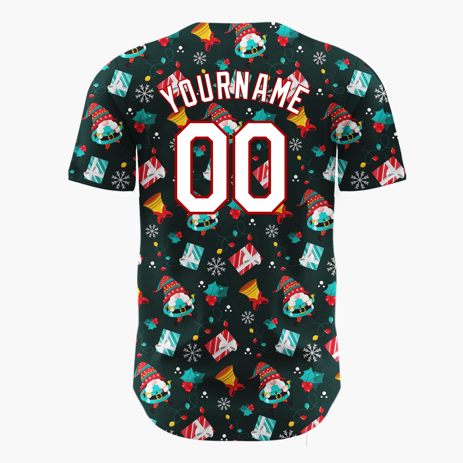 Custom Dark Blue Christmas Gifts Gnome Statue Cartoon Pattern Christmas Baseball Jersey