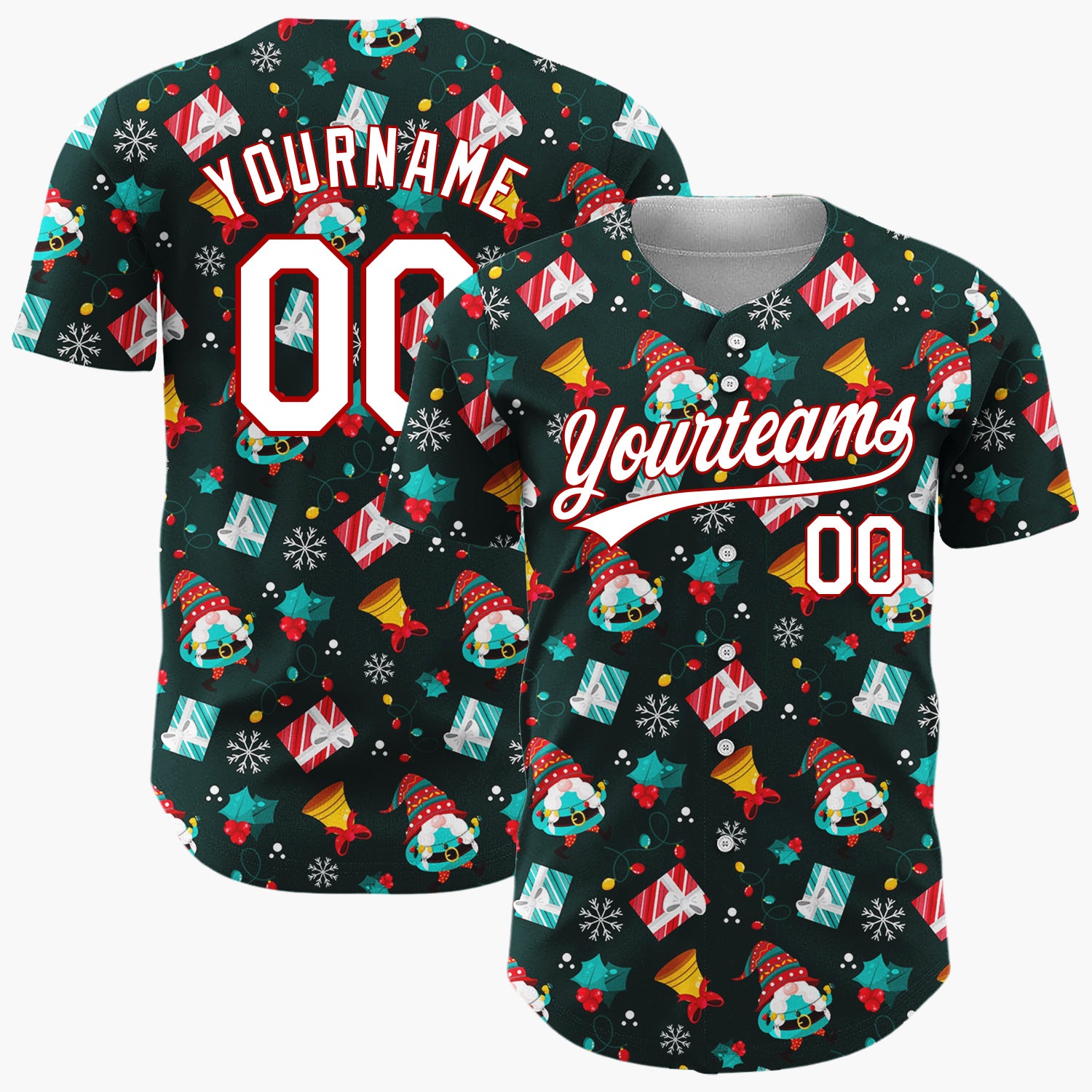 Custom Dark Blue Christmas Gifts Gnome Statue Cartoon Pattern Christmas Baseball Jersey