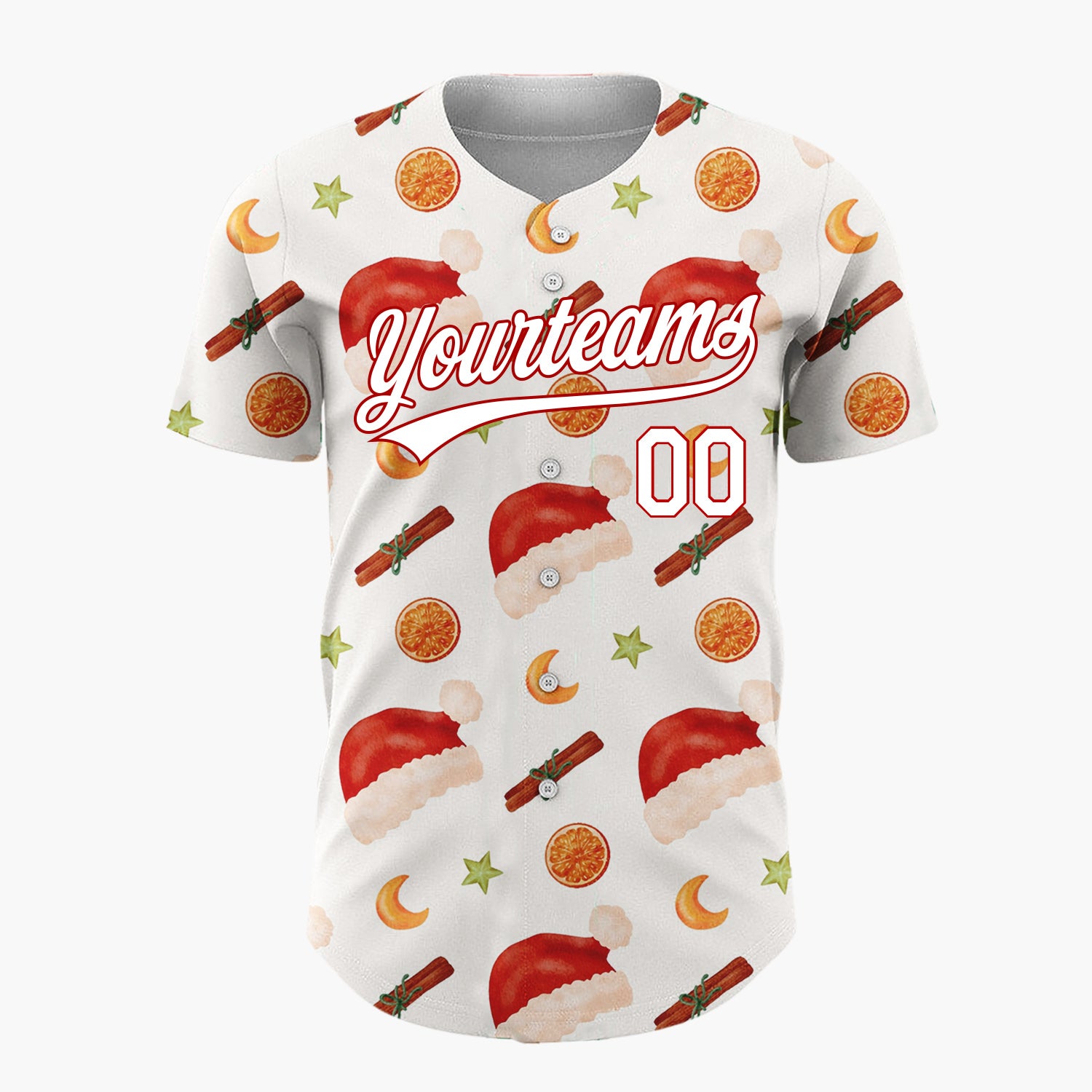 Custom Cream Santa Hats Citrus Simple Christmas Baseball Jersey