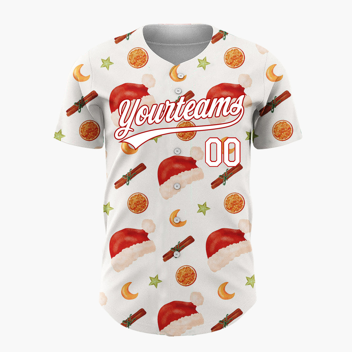 Custom Cream Santa Hats Citrus Simple Christmas Baseball Jersey