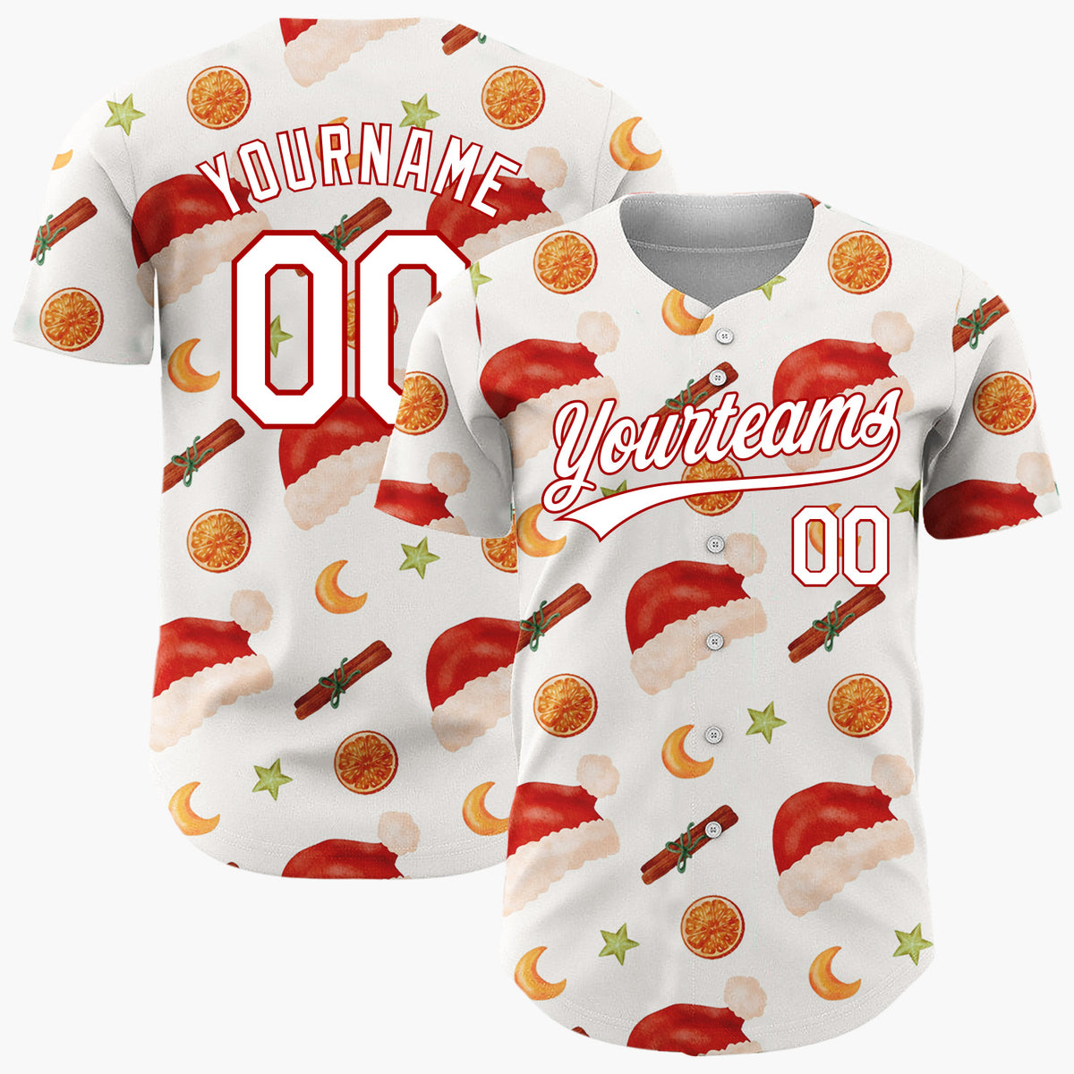 Custom Cream Santa Hats Citrus Simple Christmas Baseball Jersey