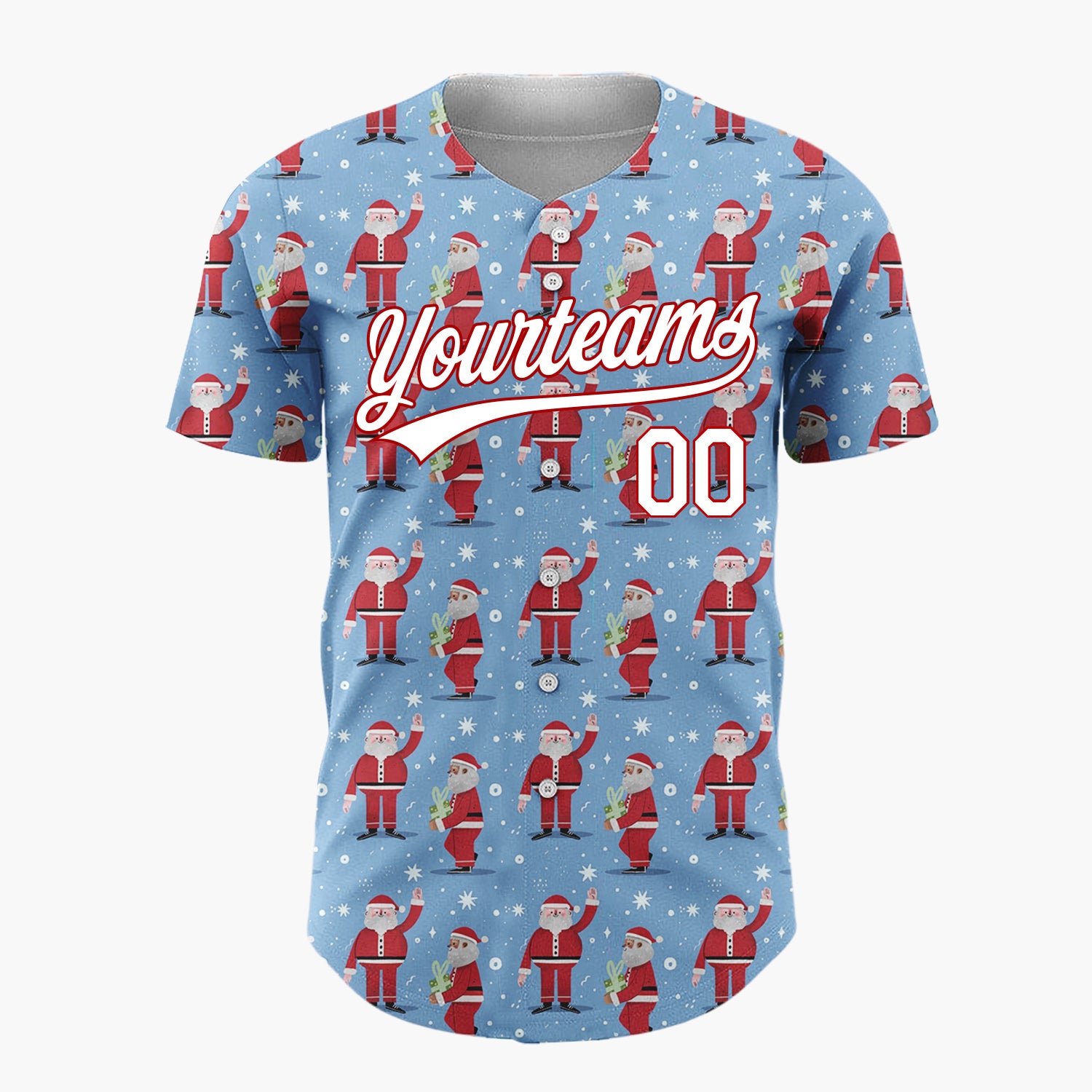Custom Blue Red Santa Claus And Snowflakes Classic Christmas Baseball Jersey