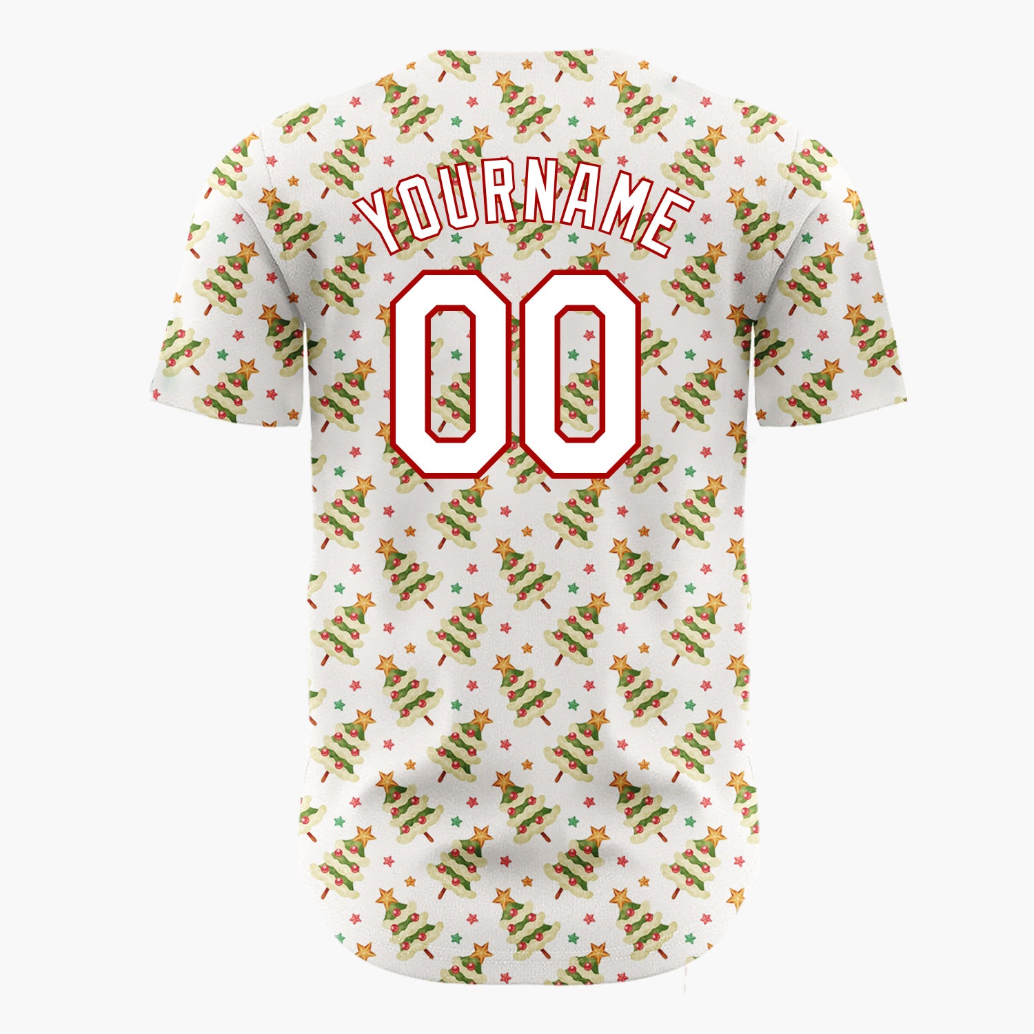 Custom Cream Green Red Tiny Diagonal Trees Simple Holiday Pattern Christmas Baseball Jersey