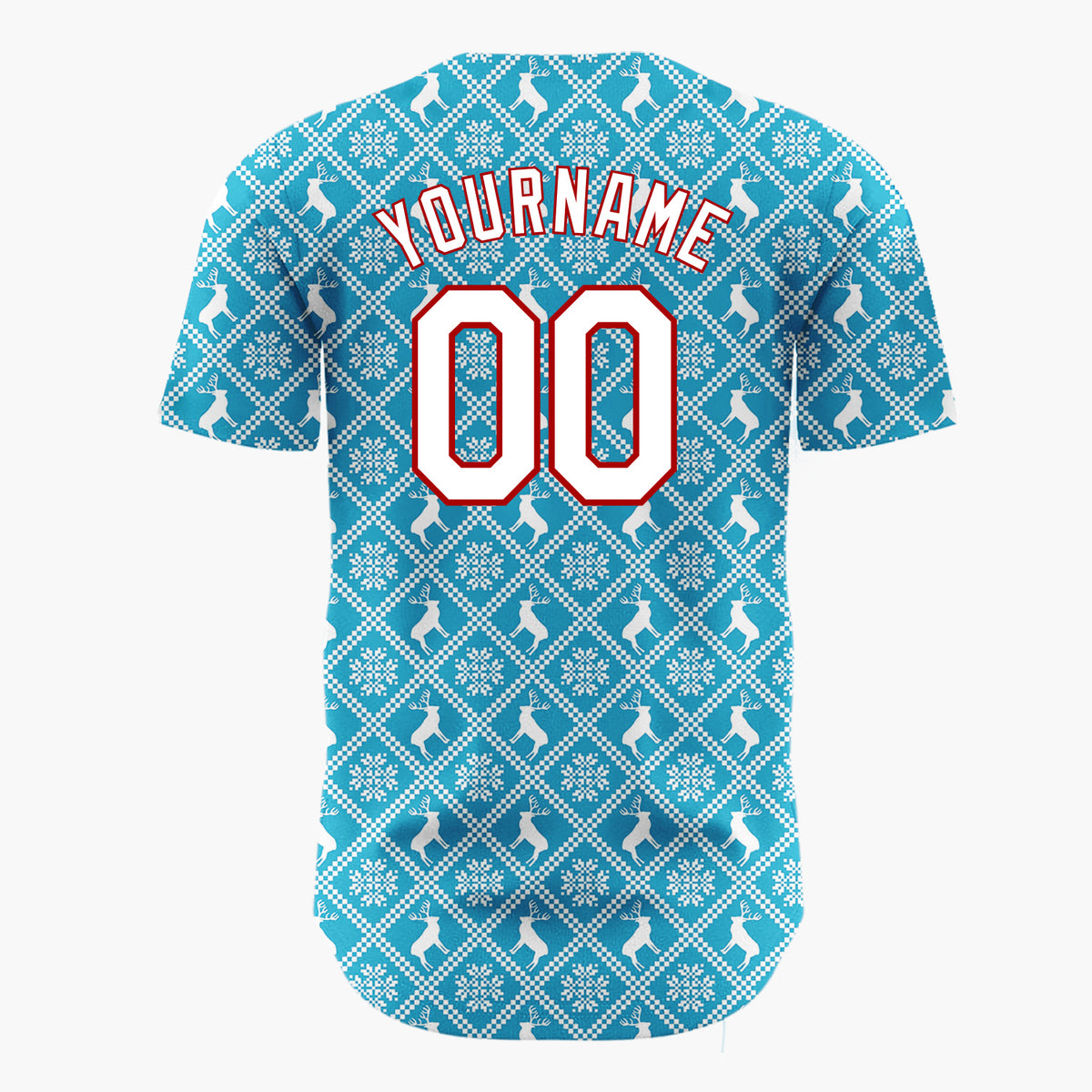 Custom Blue Reindeer and Geometric Square Nordic Fair Isle Pattern Christmas Baseball Jersey