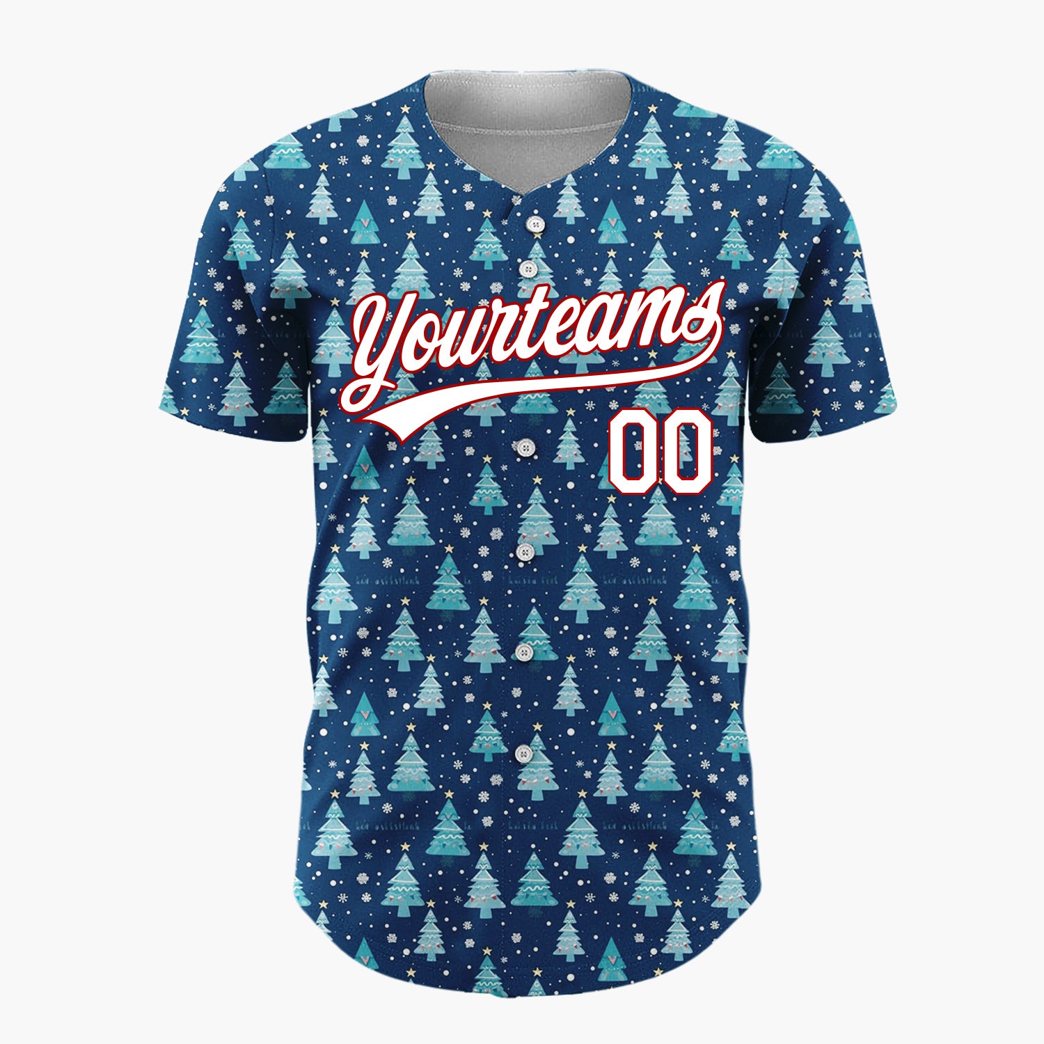 Custom Dark Blue Christmas Trees Snowflakes Cartoon Pattern Christmas Baseball Jersey