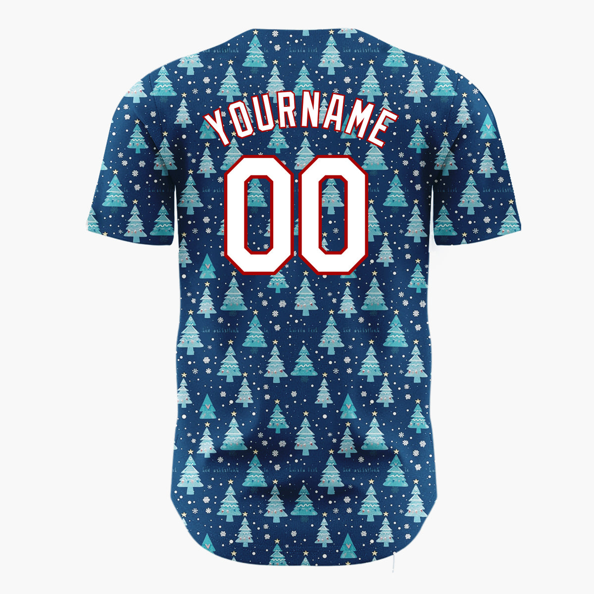Custom Dark Blue Christmas Trees Snowflakes Cartoon Pattern Christmas Baseball Jersey