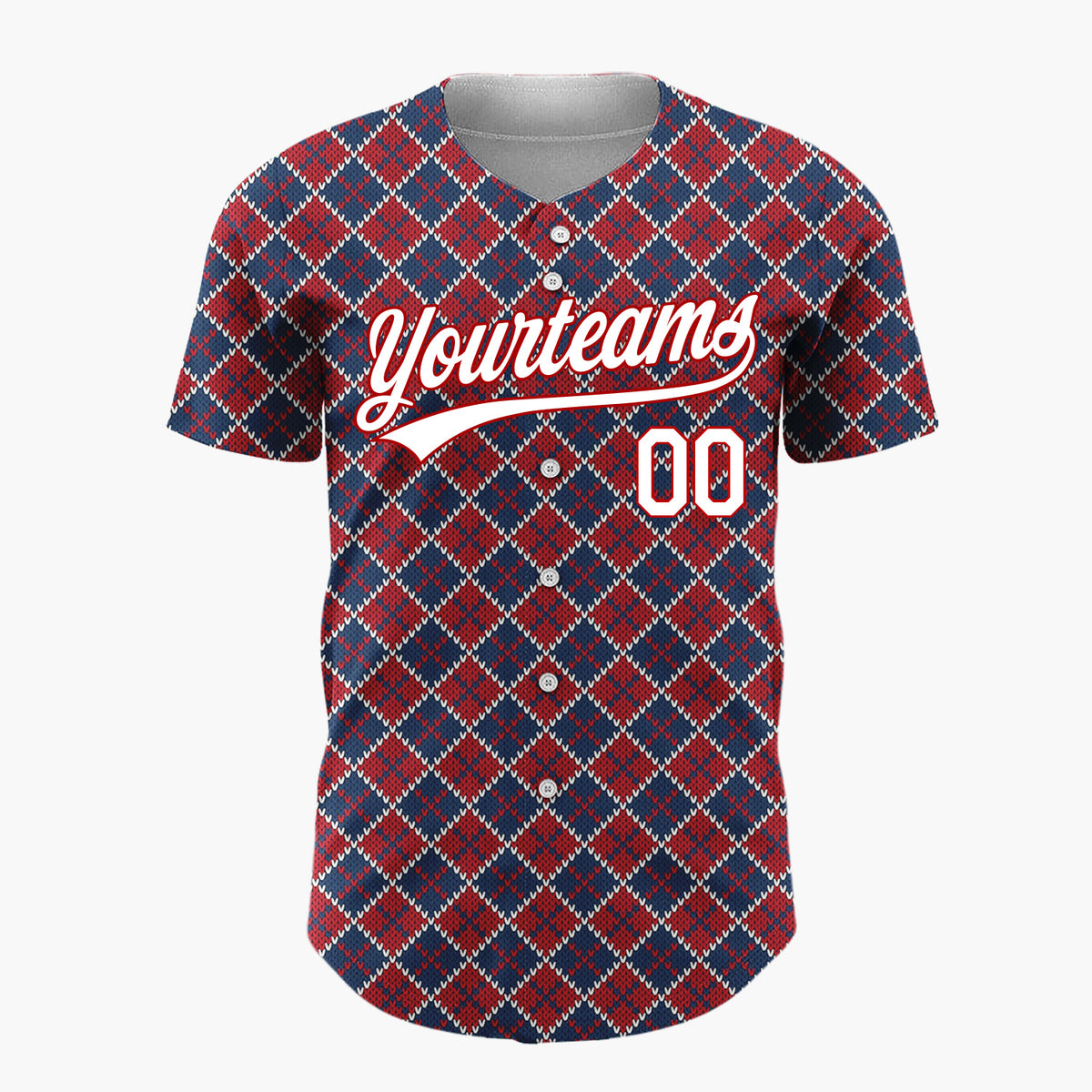 Custom Dark Blue Argyle Diamond Pattern Abstract Pattern Christmas Baseball Jersey
