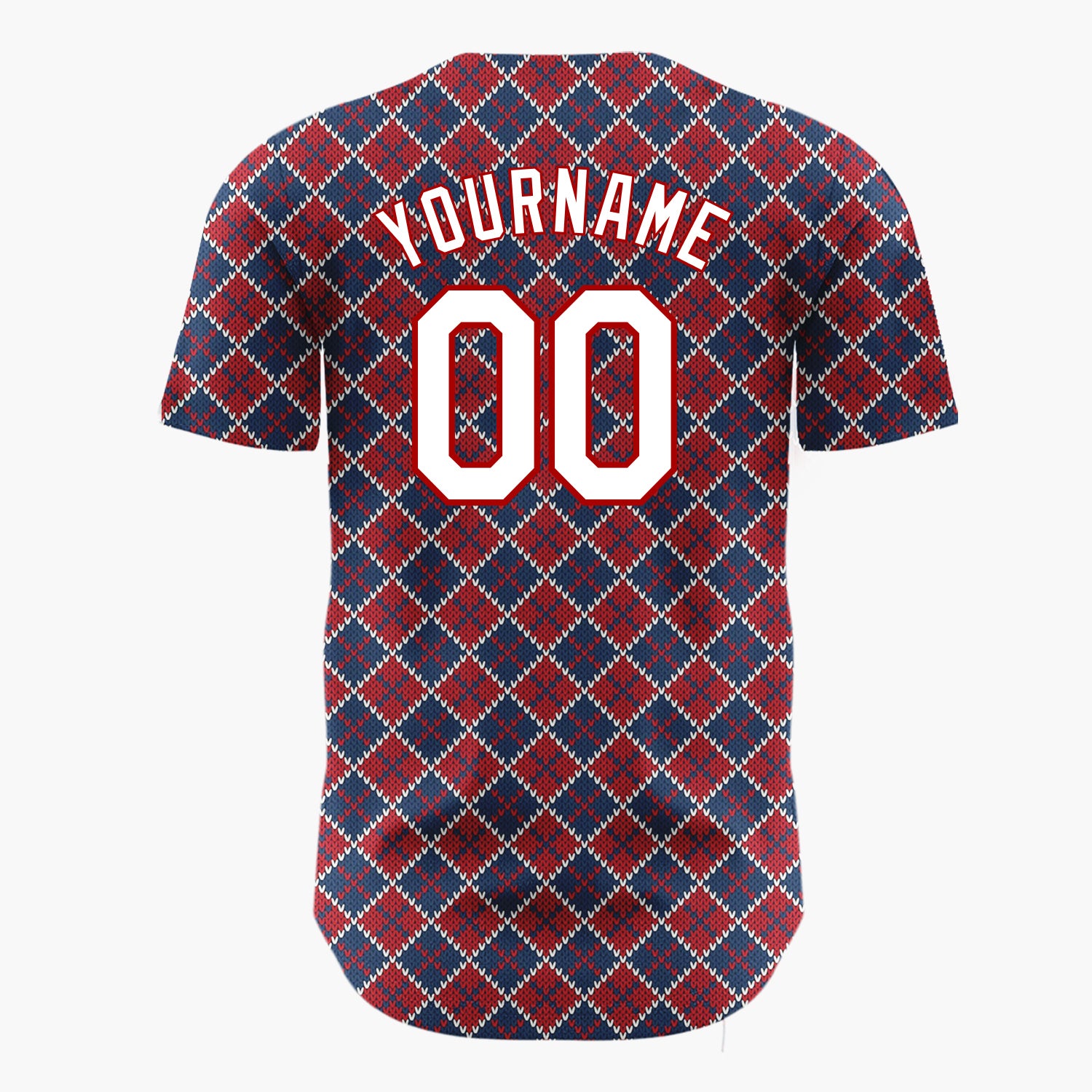 Custom Dark Blue Argyle Diamond Pattern Abstract Pattern Christmas Baseball Jersey