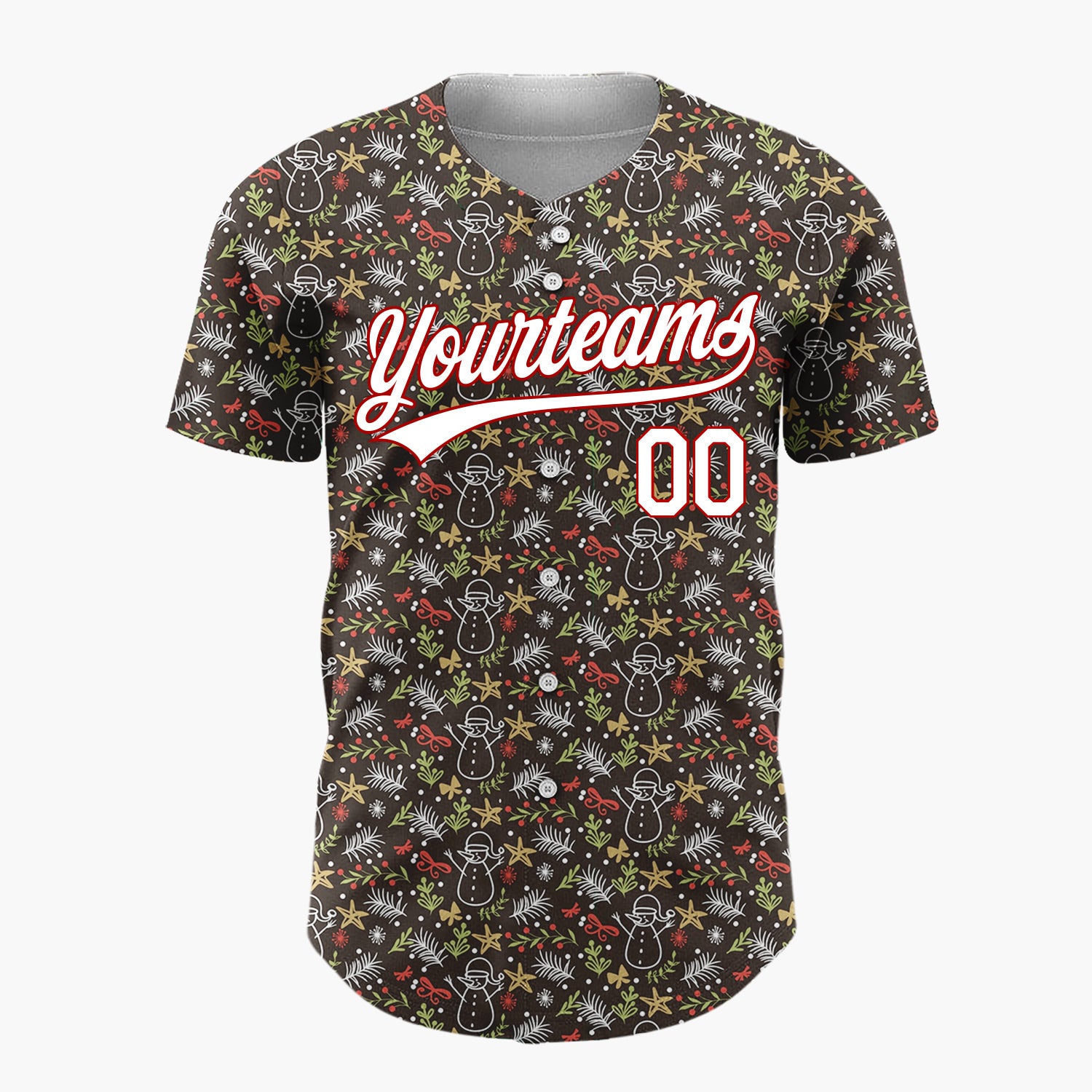 Custom Brown Christmas Foliage Subtle Cartoon Pattern Christmas Baseball Jersey