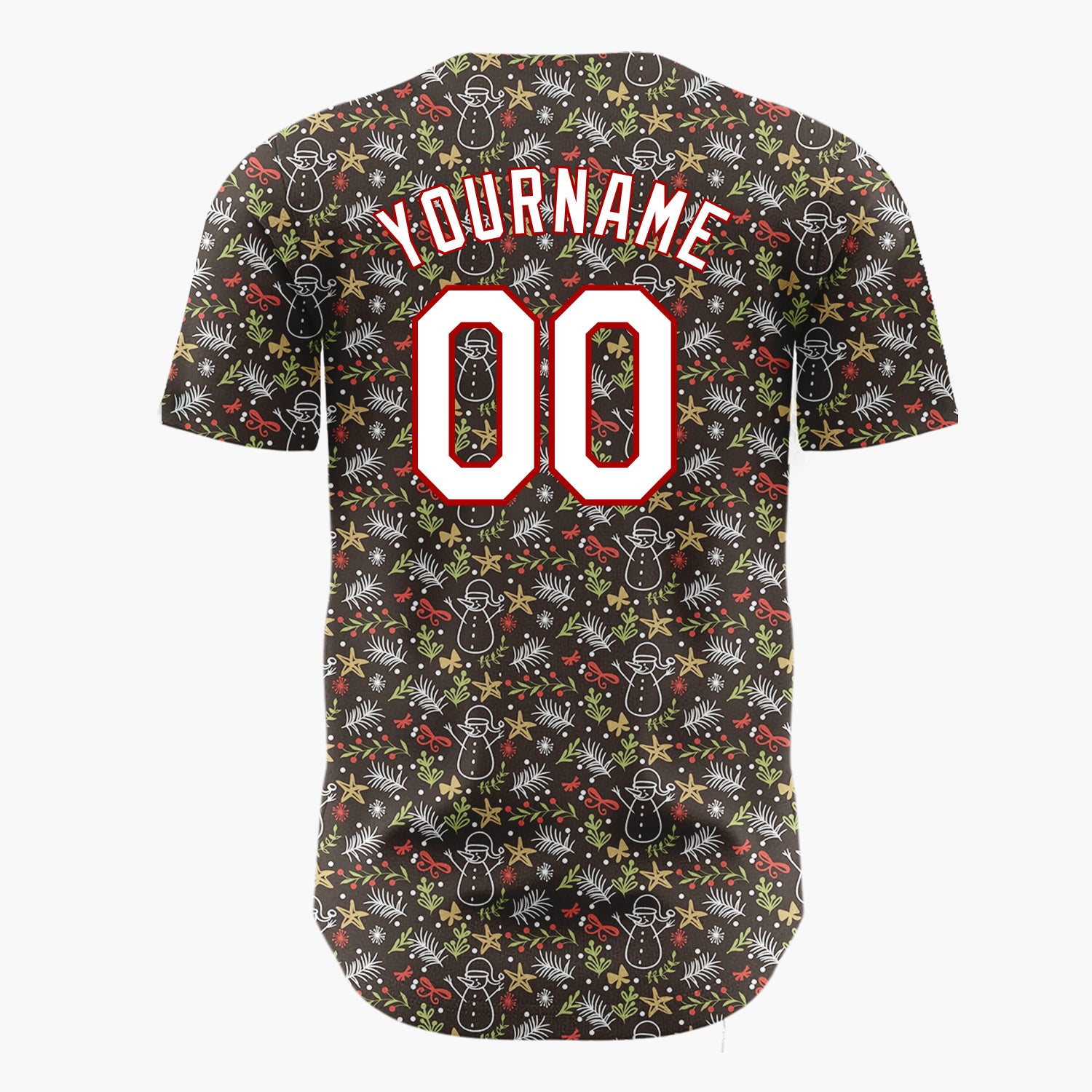 Custom Brown Christmas Foliage Subtle Cartoon Pattern Christmas Baseball Jersey