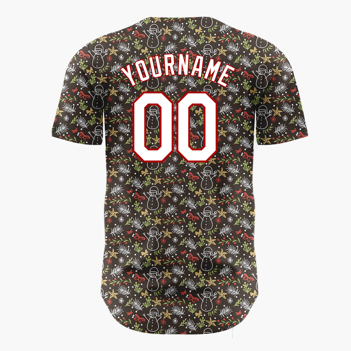 Custom Brown Christmas Foliage Subtle Cartoon Pattern Christmas Baseball Jersey
