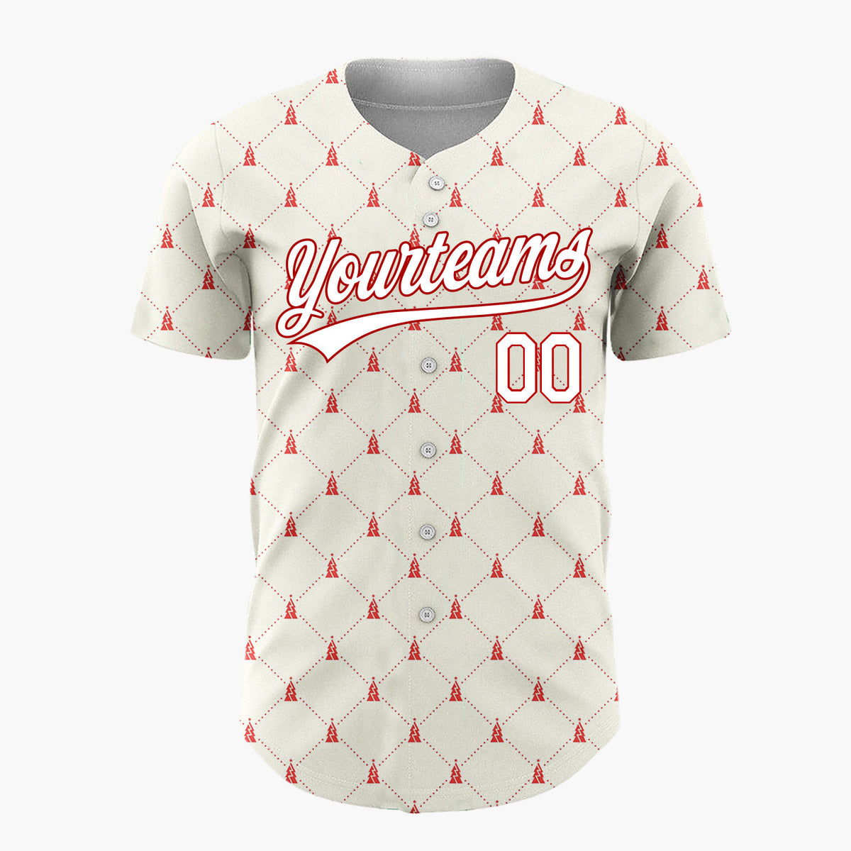 Custom Cream Red Tiny Tree Diamonds Minimalist Geometric Pattern Christmas Baseball Jersey