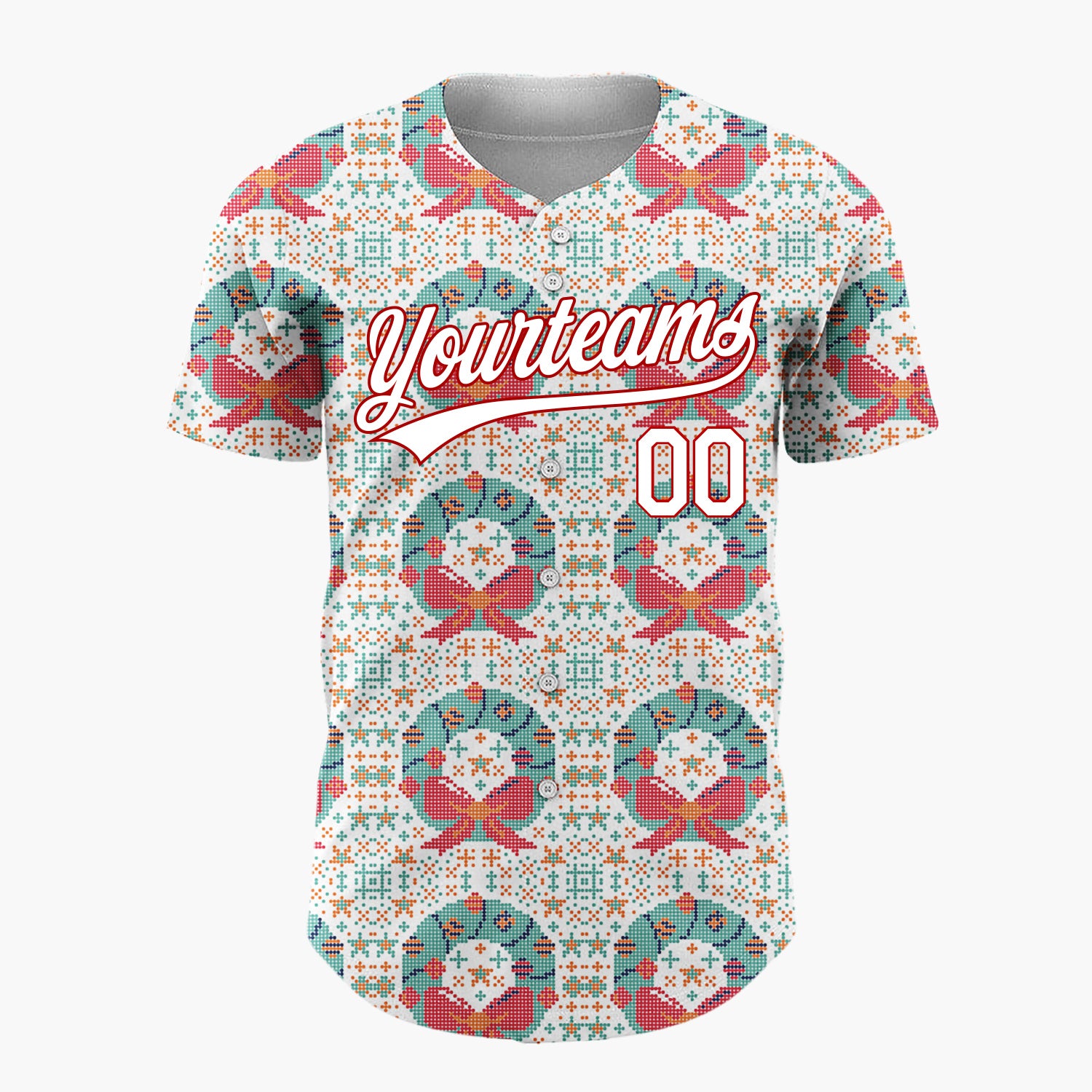 Custom Cream Wreath Cross Stitch Sweater Pattern Christmas Baseball Jersey
