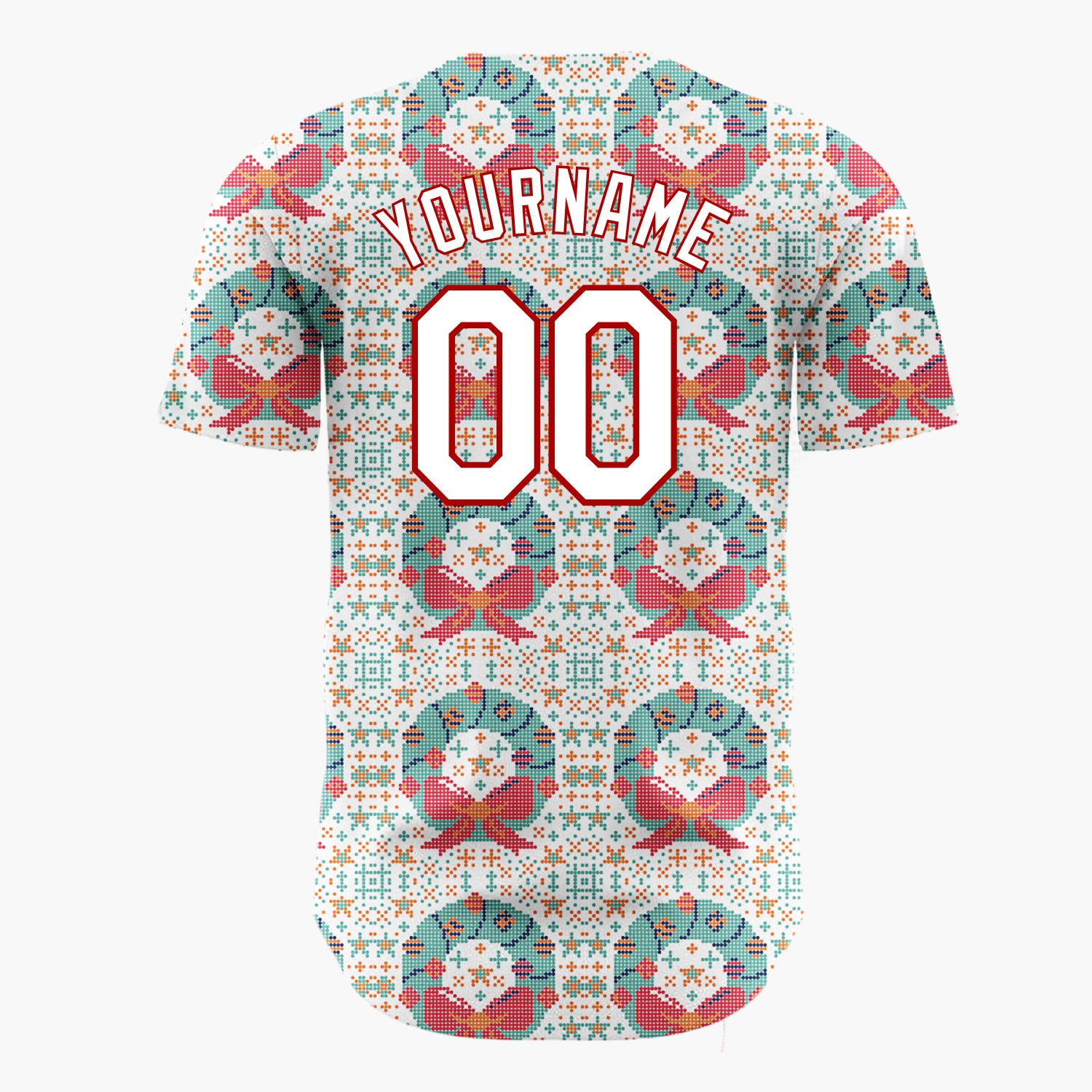 Custom Cream Wreath Cross Stitch Sweater Pattern Christmas Baseball Jersey