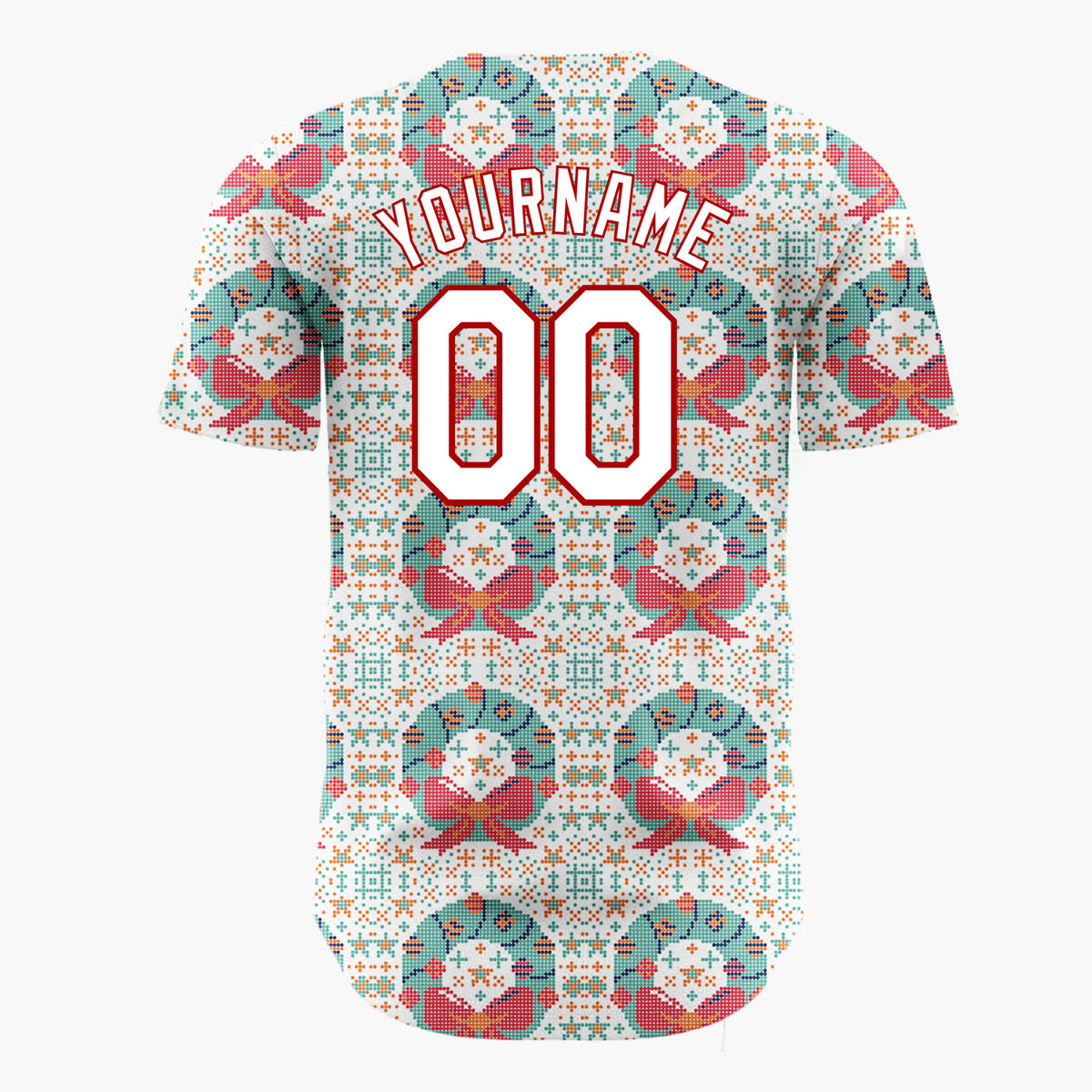 Custom Cream Wreath Cross Stitch Sweater Pattern Christmas Baseball Jersey