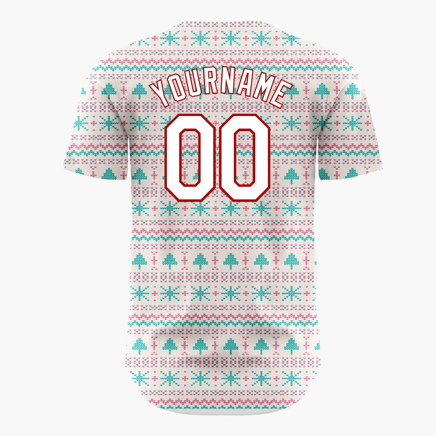 Custom Cream Blue Snowflakes And Christmas Trees Nordic Fair Isle Pattern Christmas Baseball Jersey